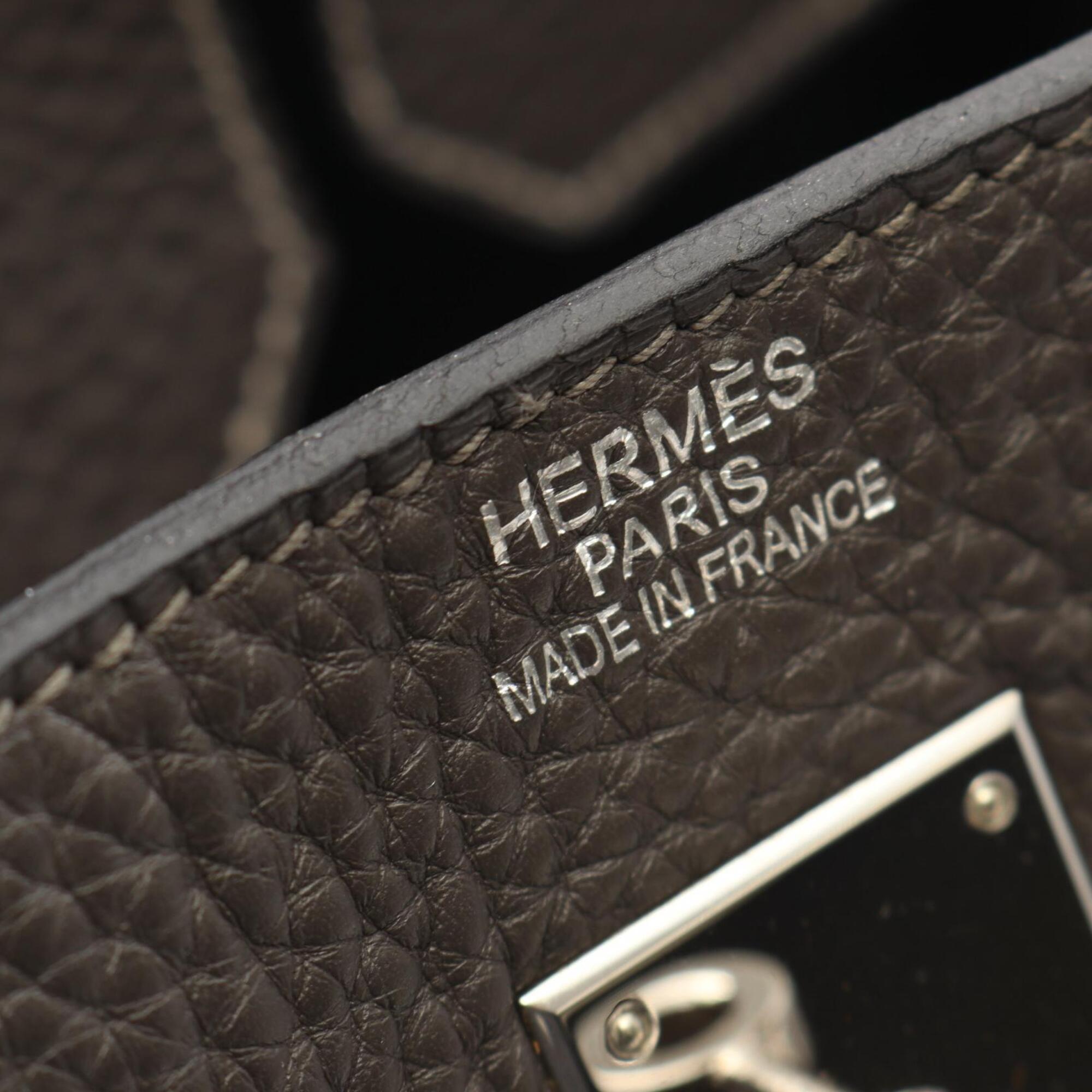 Hermes Gray Taurillon Clemence Leather Handbag (Pre-Owned)