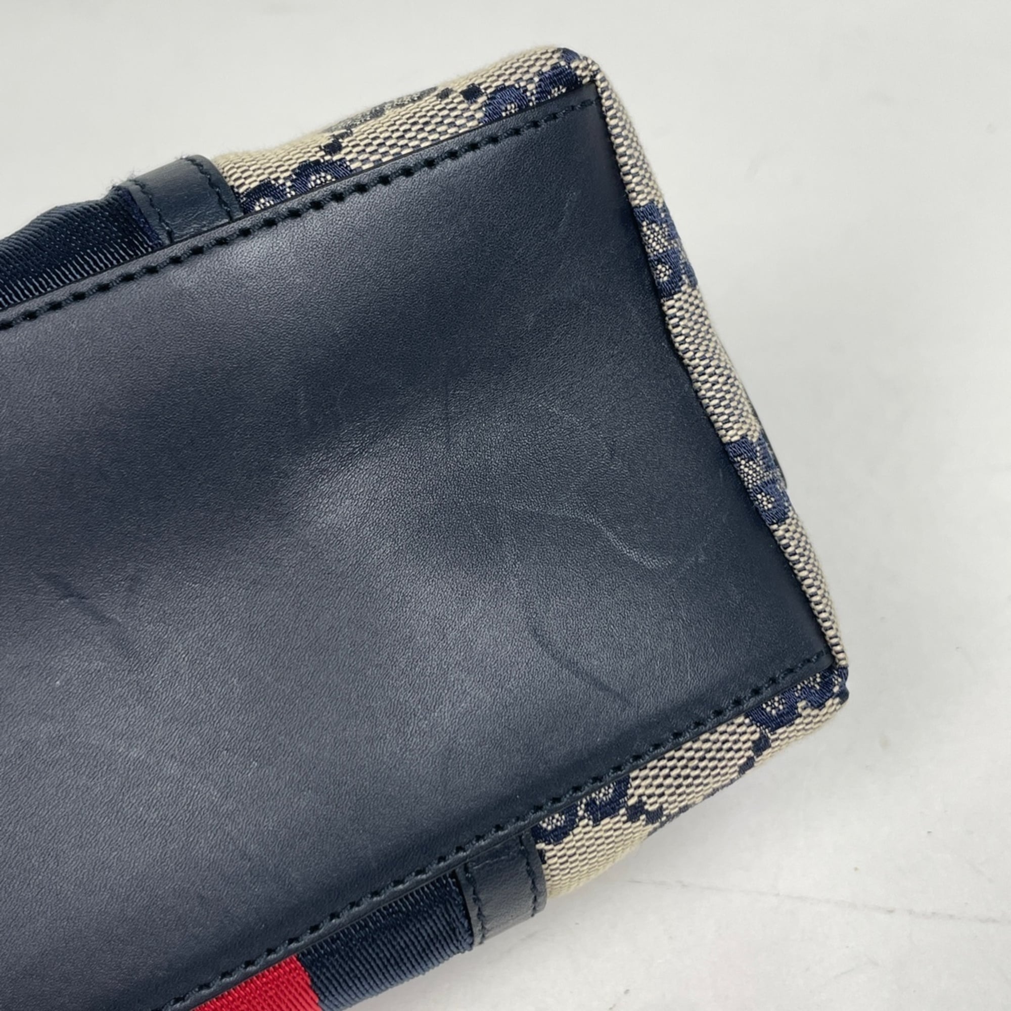 Gucci Beige Navy Gg Canvas Leather Pouch (Pre-Owned)