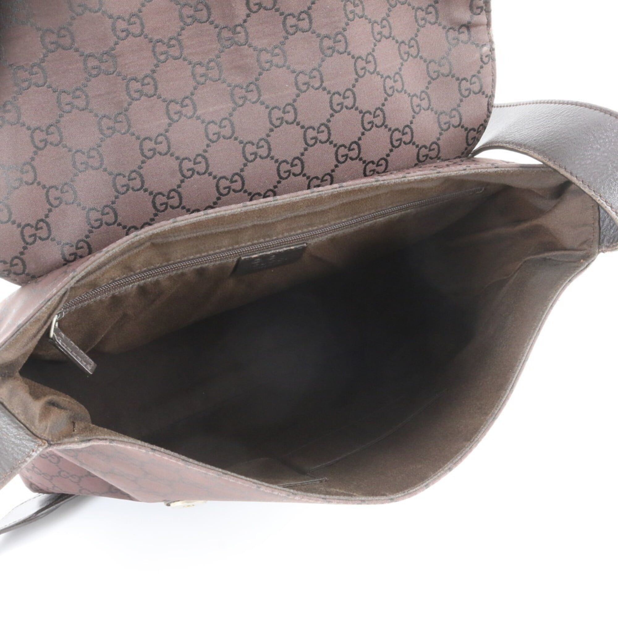 Gucci Brown Leather Nylon Messenger Bag Shoulder Bag (Pre-Owned)