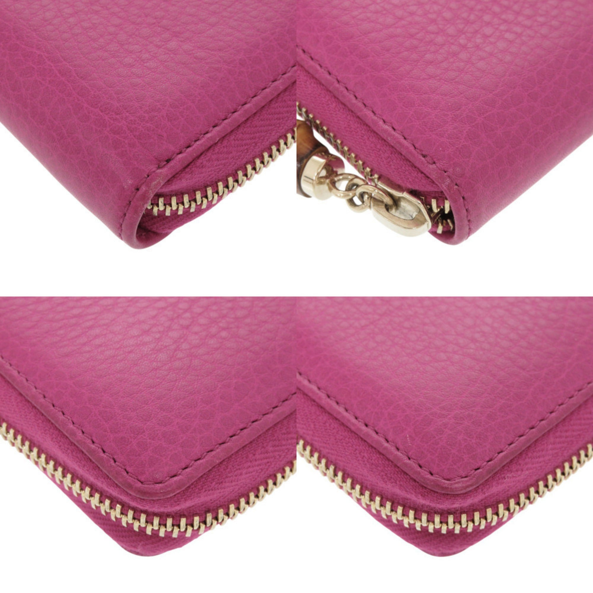 Gucci Bamboo Pink Bamboo Leather Long Wallet (Bi-Fold) (Pre-Owned)