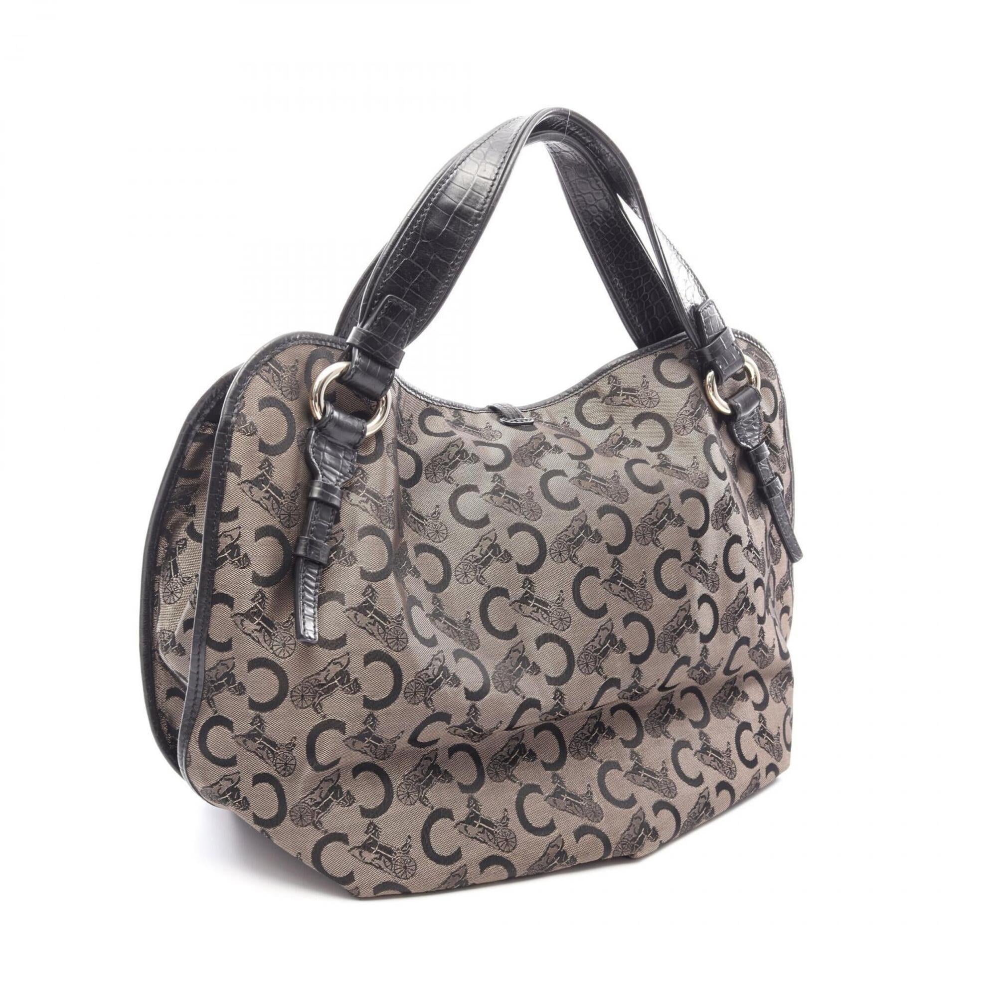 Celine Black Brown Canvas Leather Handbag (Pre-Owned)