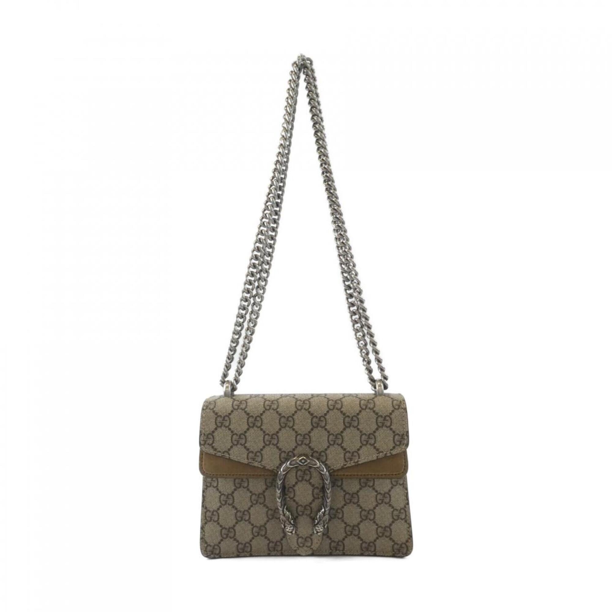 Gucci Beige Suede Gg Supreme Canvas Shoulder Bag (Pre-Owned)