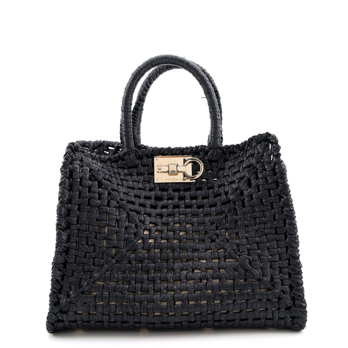 Salvatore Ferragamo Black Raffia Handbag (Pre-Owned)