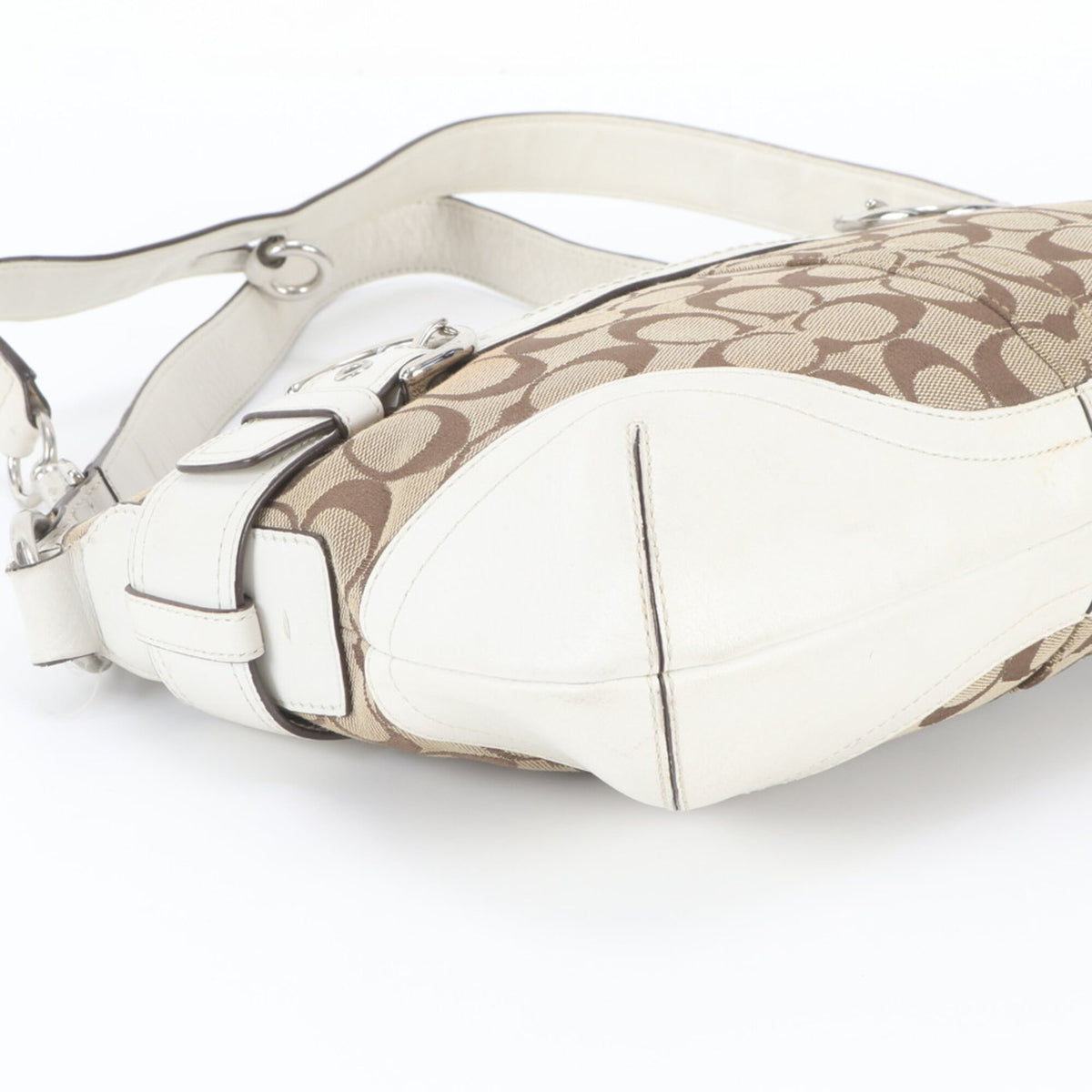 Coach Beige White Leather Canvas Handbag Shoulder Bag Tote Bag (Pre-Owned)