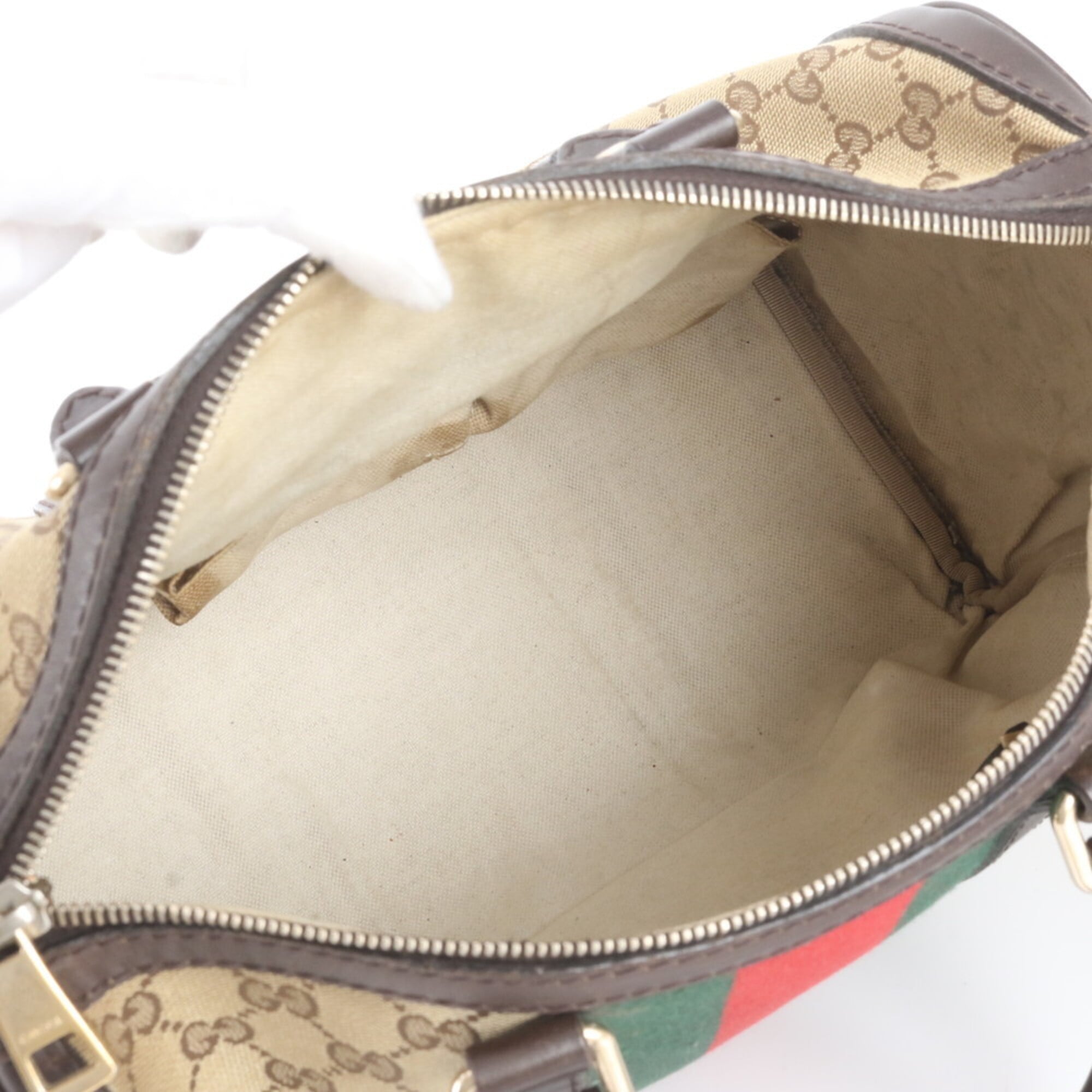 Gucci Brown Leather Canvas Boston Bag Handbag Shoulder Bag (Pre-Owned)