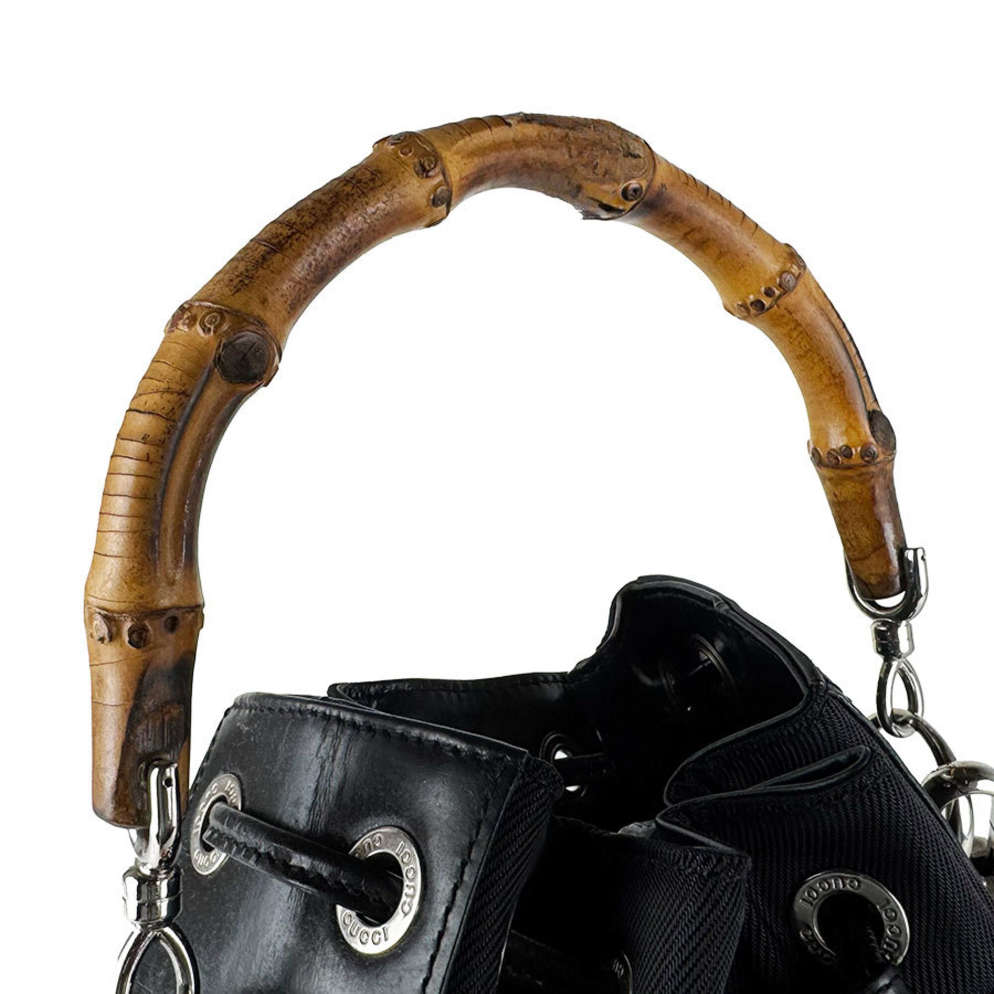 Gucci Black Nylon Canvas Leather Handbag Shoulder Bag (Pre-Owned)