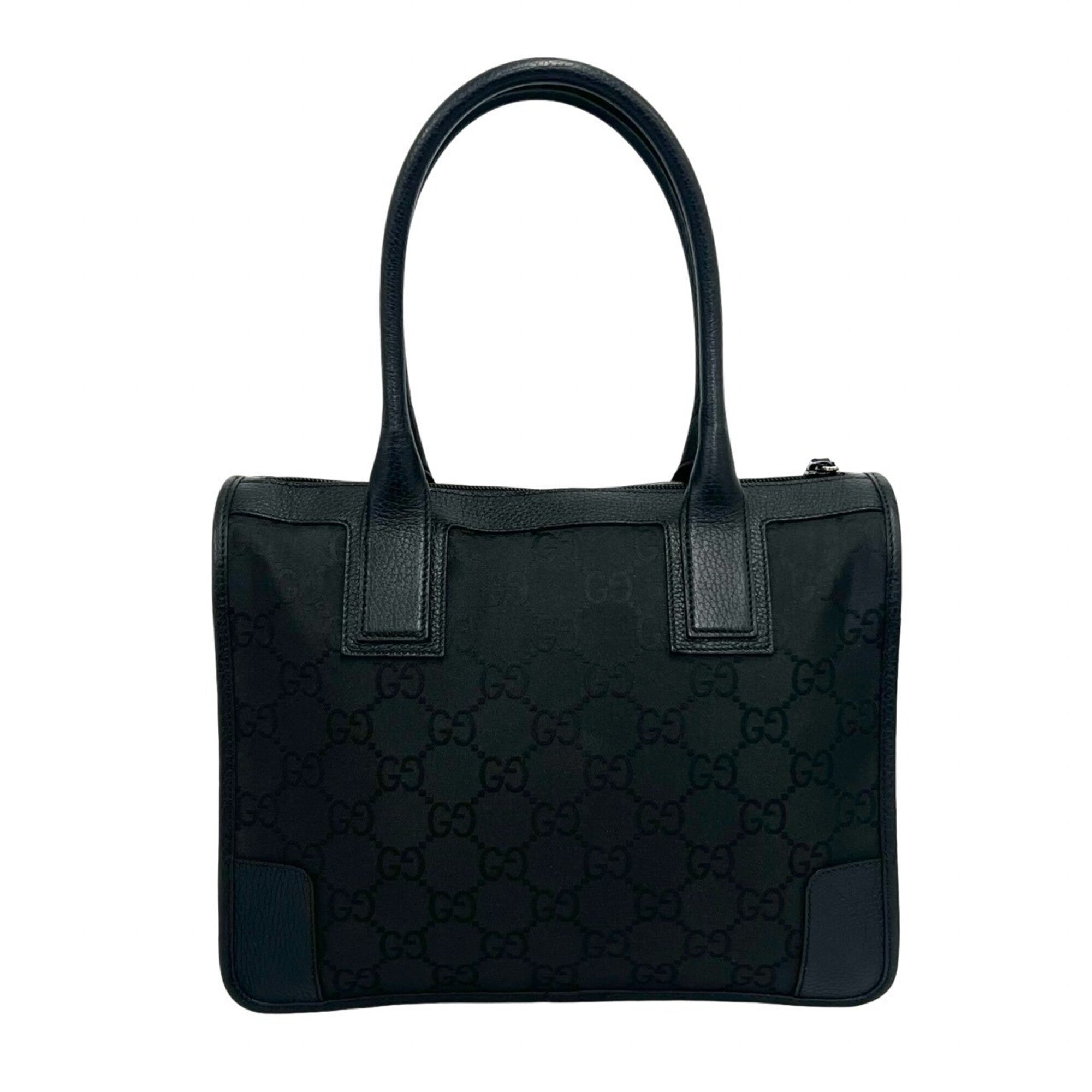 Gucci Black Canvas Leather Boston Bag Handbag Tote Bag (Pre-Owned)