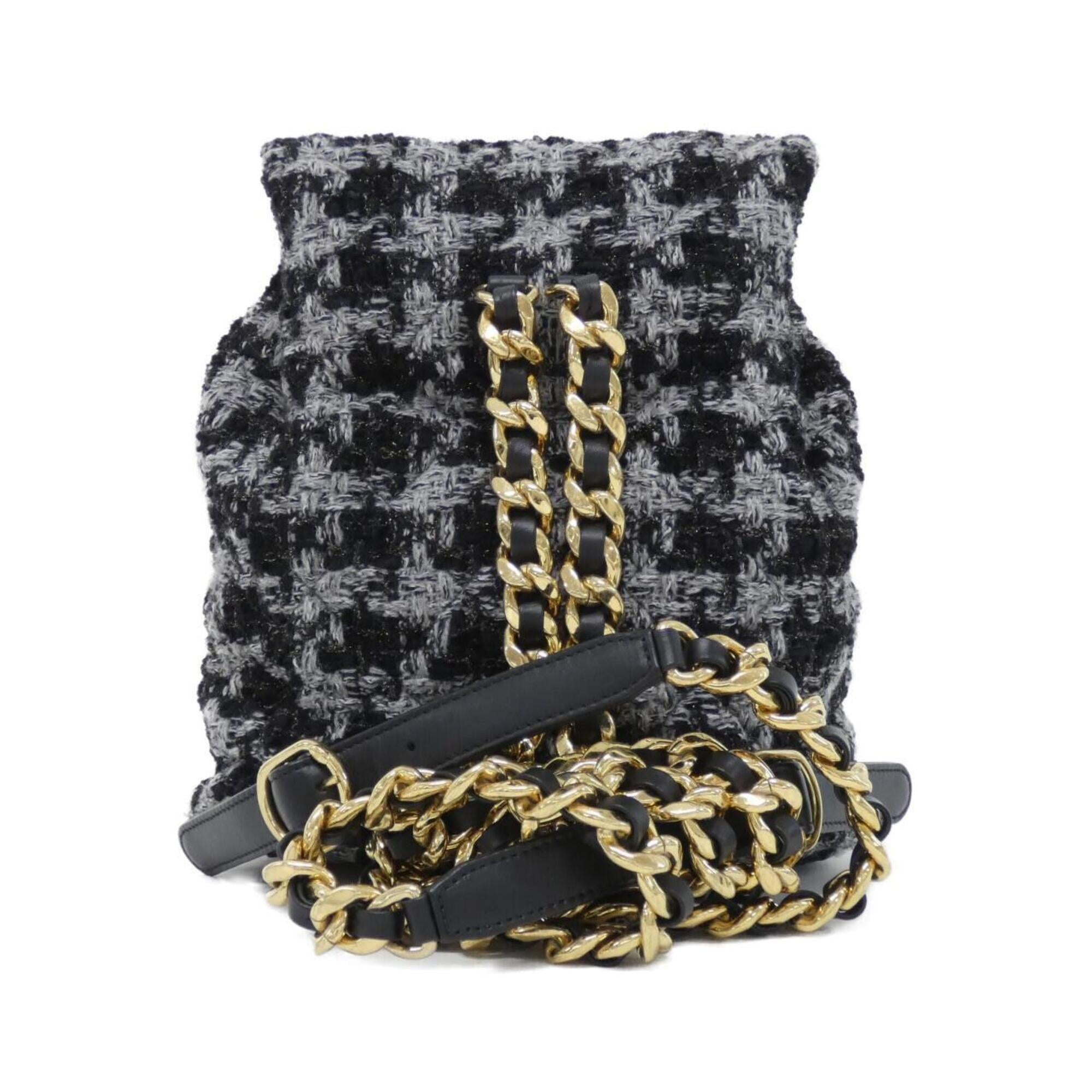 Chanel Black Gray Wool Tweed Backpack (Pre-Owned)