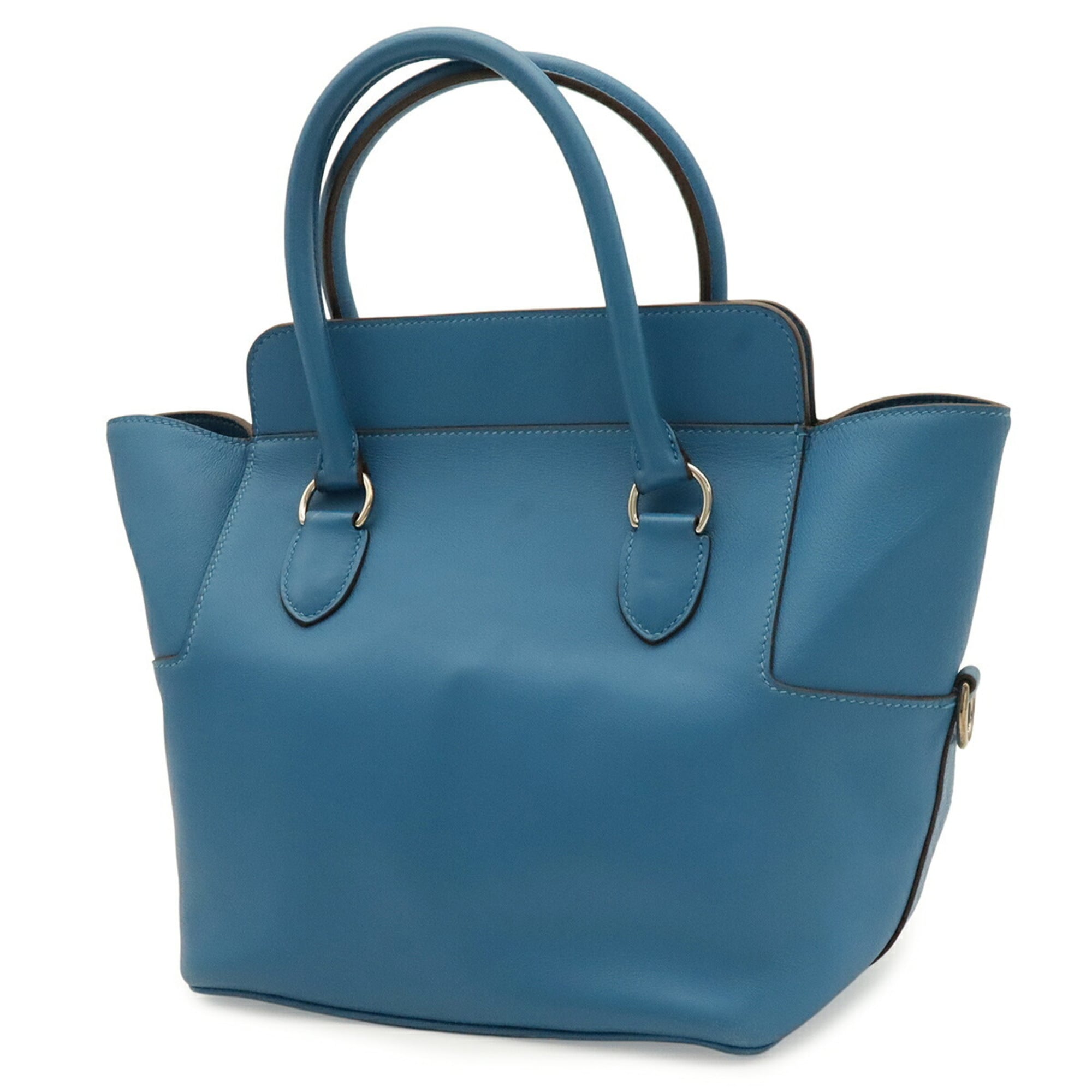 Hermes Blue Swift Leather Handbag Tote Bag (Pre-Owned)