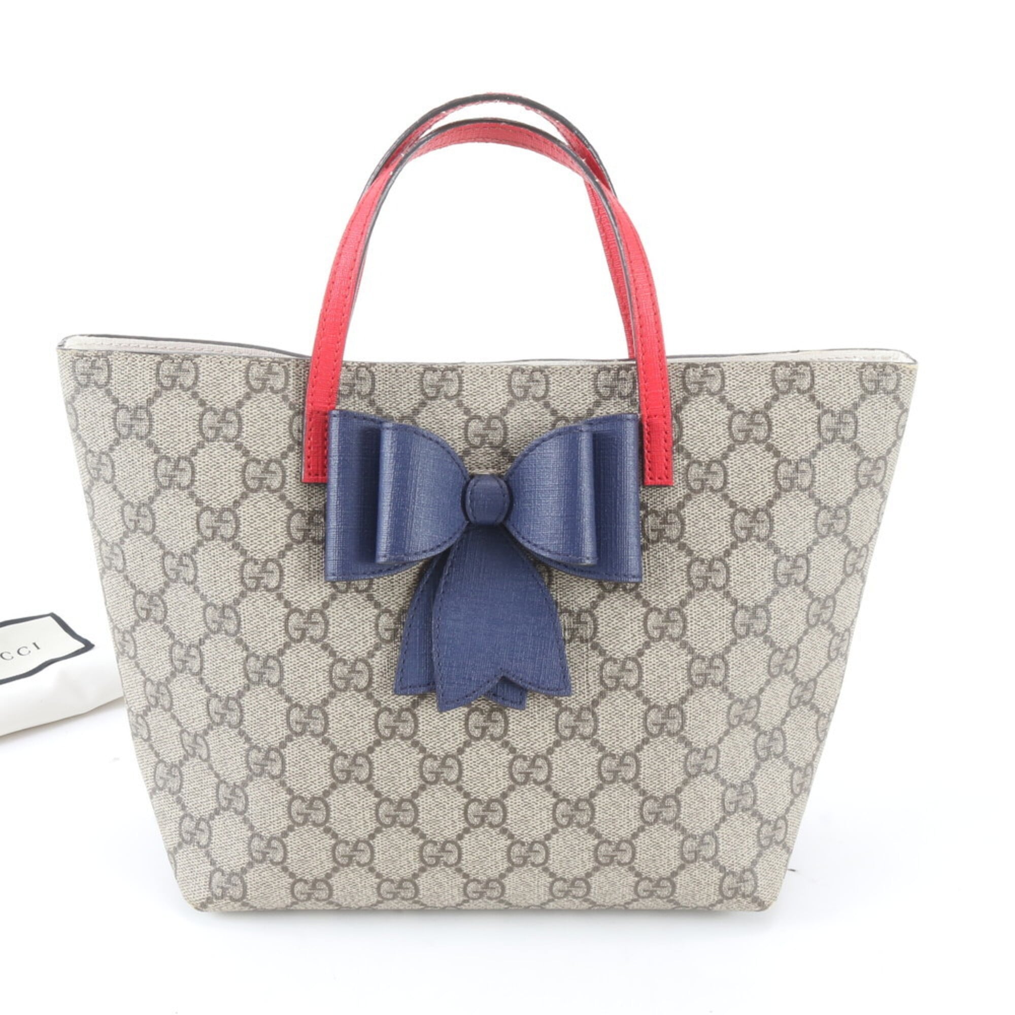 Gucci Beige Navy Red Color Leather Coated Canvas Handbag Tote Bag (Pre-Owned)