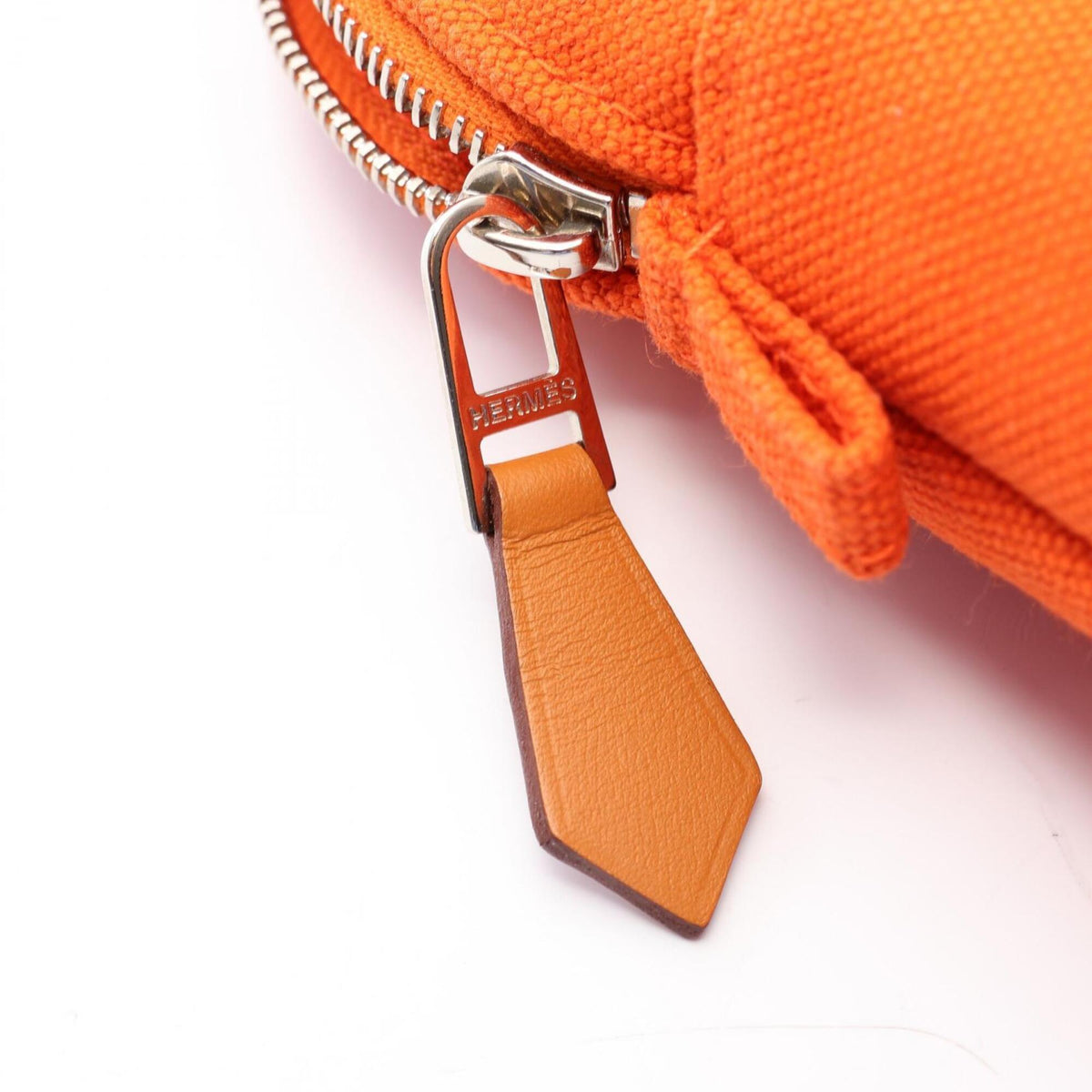 Hermes Feu Orange Canvas Leather Pouch (Pre-Owned)