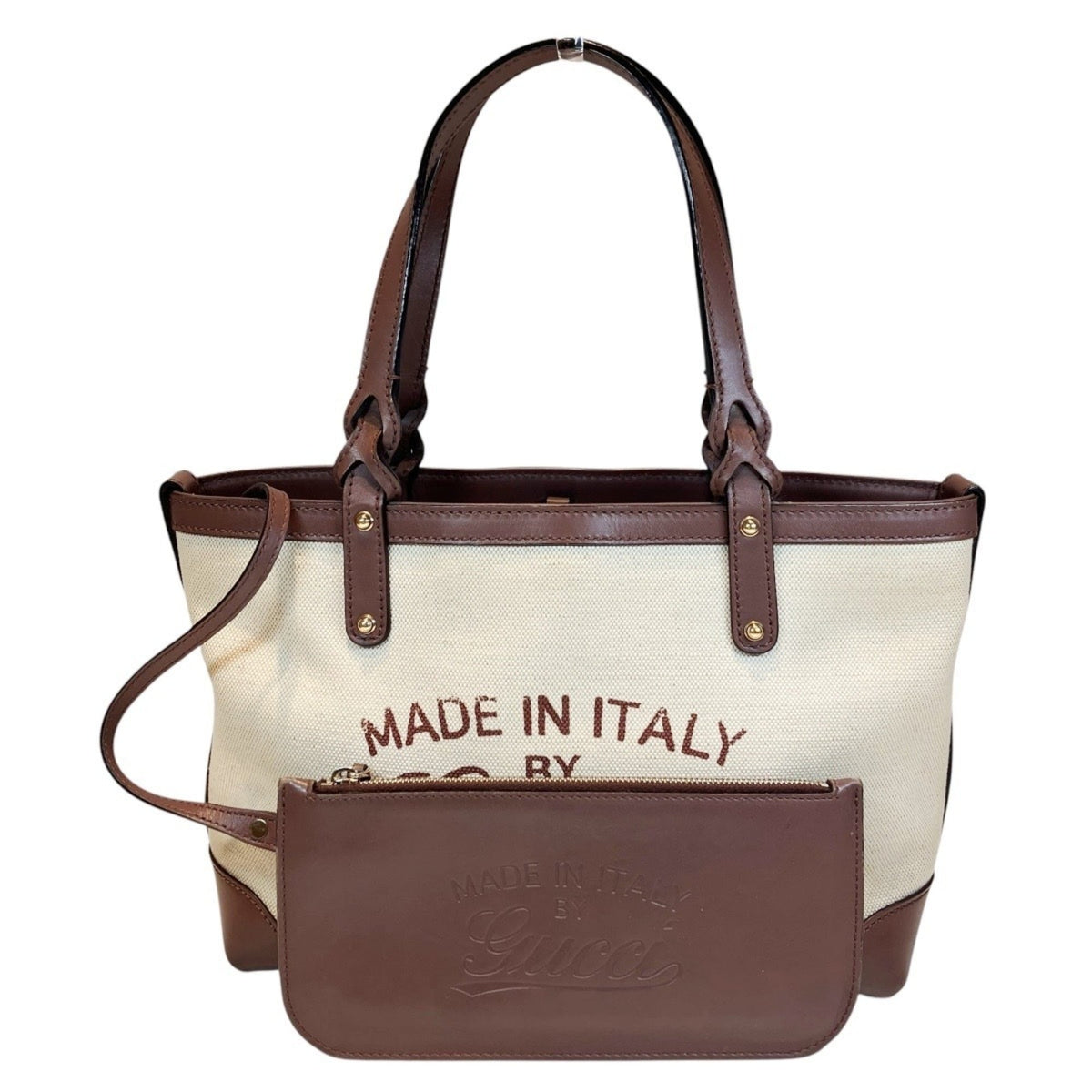 Gucci Beige Brown Canvas Leather Tote Bag (Pre-Owned)