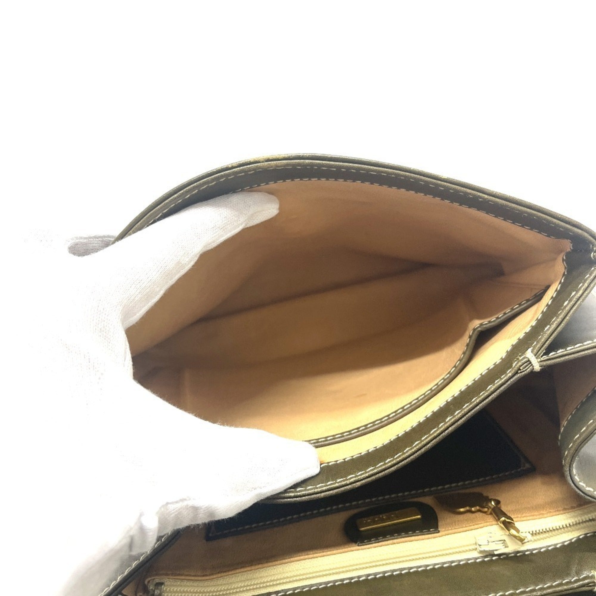 Gucci Khaki Leather Handbag Tote Bag (Pre-Owned)