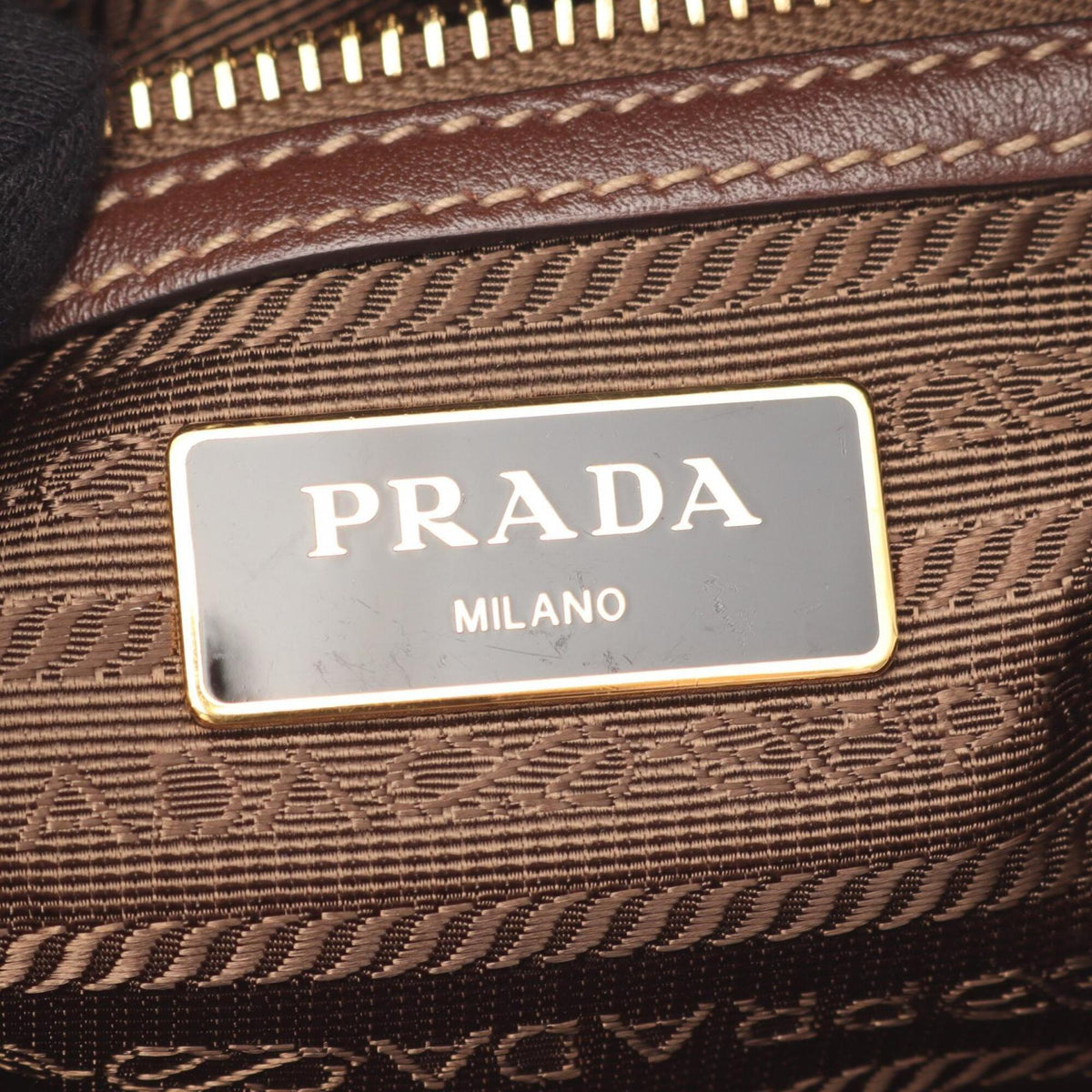 Prada Beige Brown Canvas Leather Handbag Shoulder Bag (Pre-Owned)