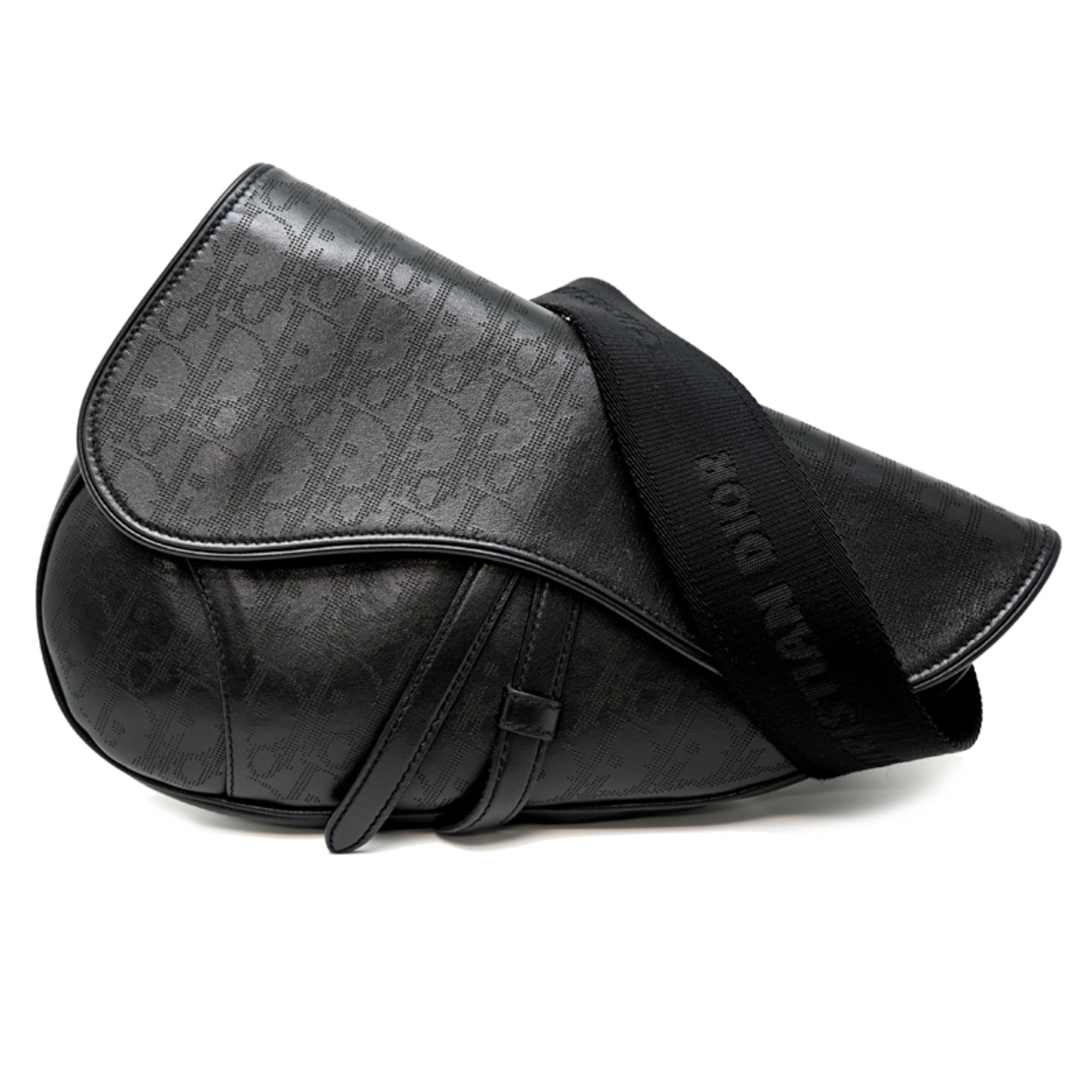 Christian Dior Black Leather Saddle Bag Shoulder Bag (Pre-Owned)