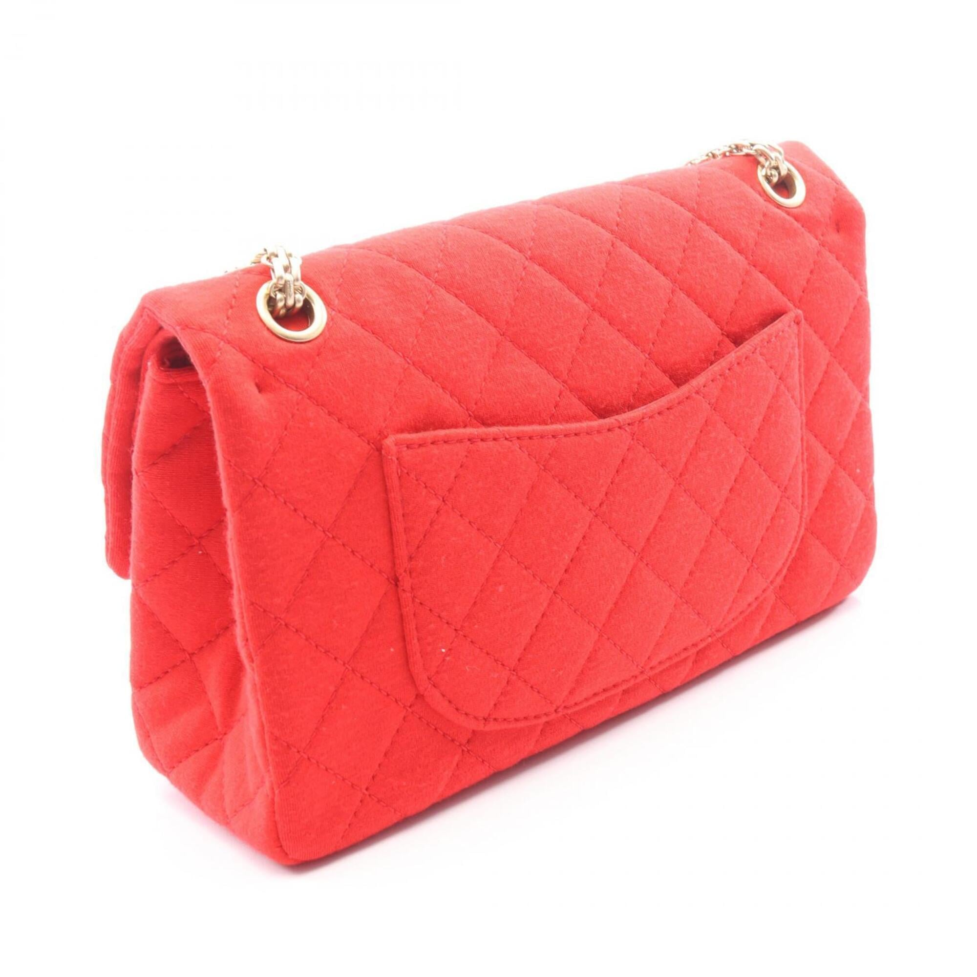 Chanel Red Color Cotton Handbag Shoulder Bag (Pre-Owned)