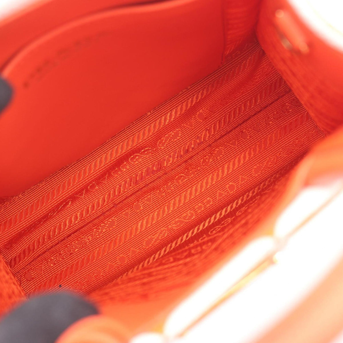 Prada Orange White Canvas Leather Handbag (Pre-Owned)