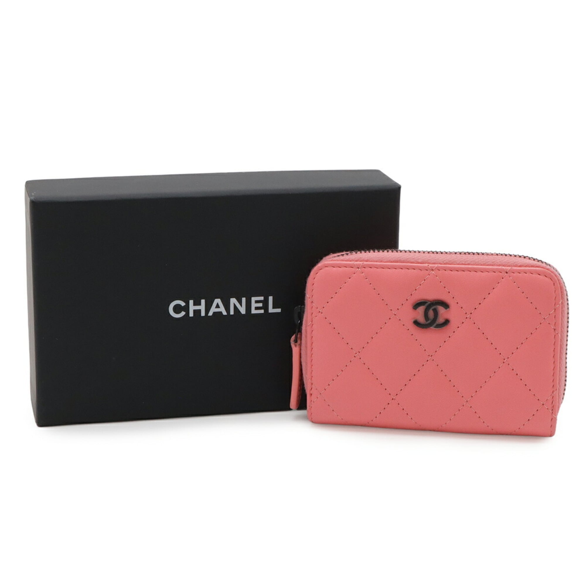 Chanel Matelasse Coral Pink Leather Coin Purse/Coin Case (Pre-Owned)