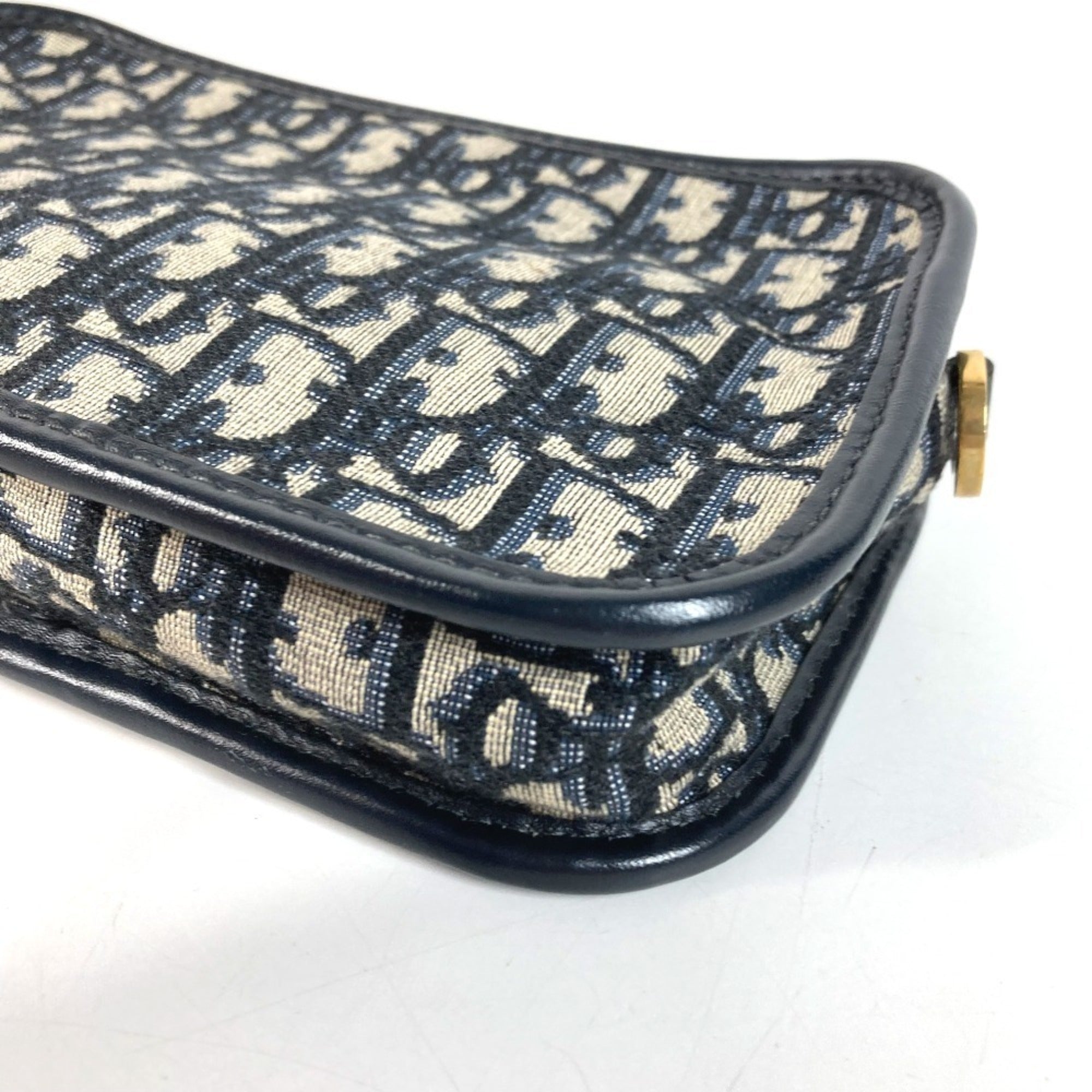 Christian Dior Navy Leather Canvas Clutch Bag Handbag Pouch (Pre-Owned)