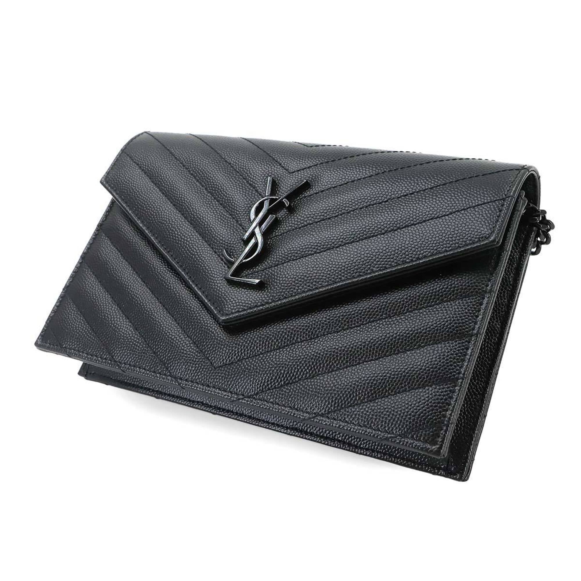 Saint Laurent Black Leather Chain/Shoulder Wallet (Pre-Owned)