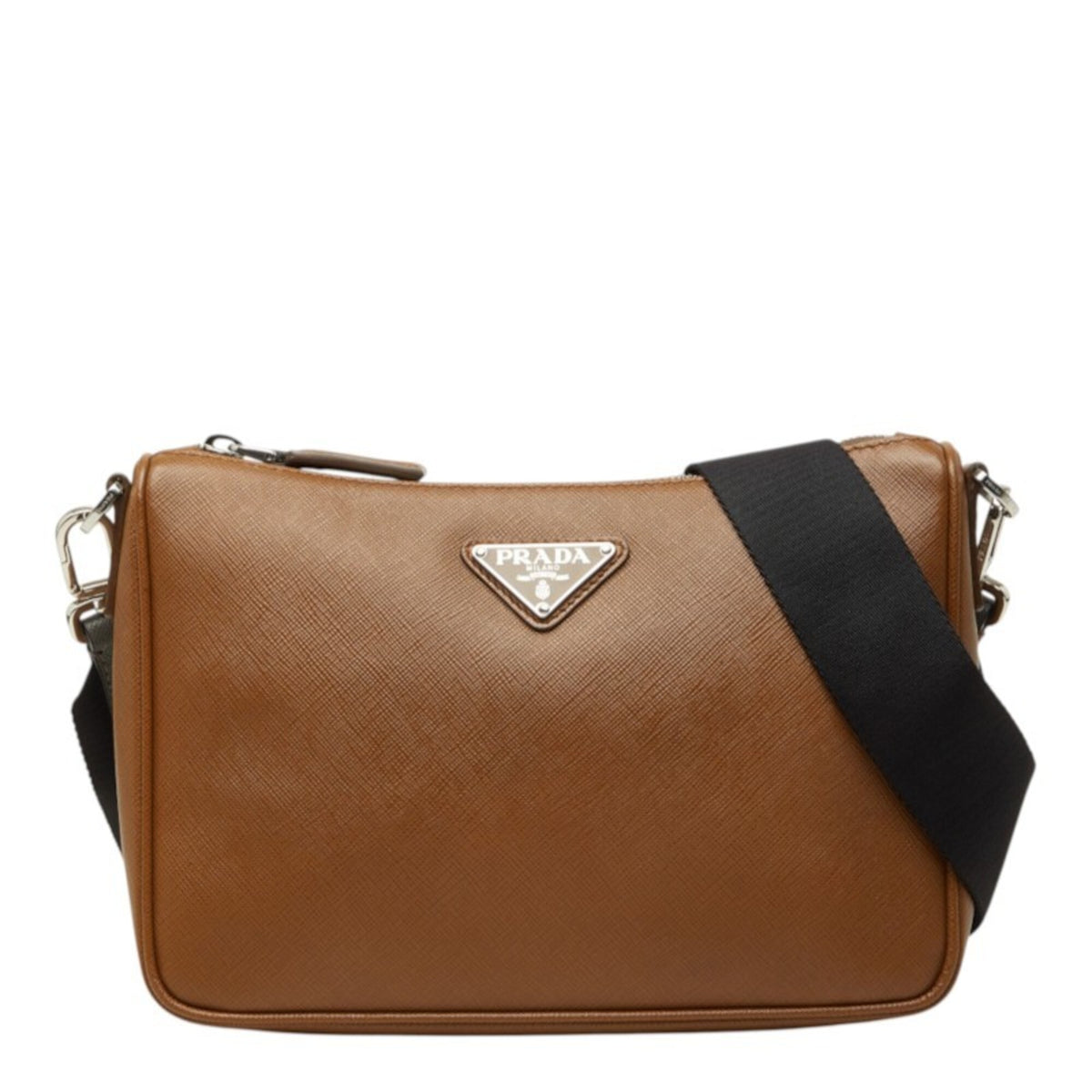 Prada Saffiano Brown Leather Shoulder Bag (Pre-Owned)