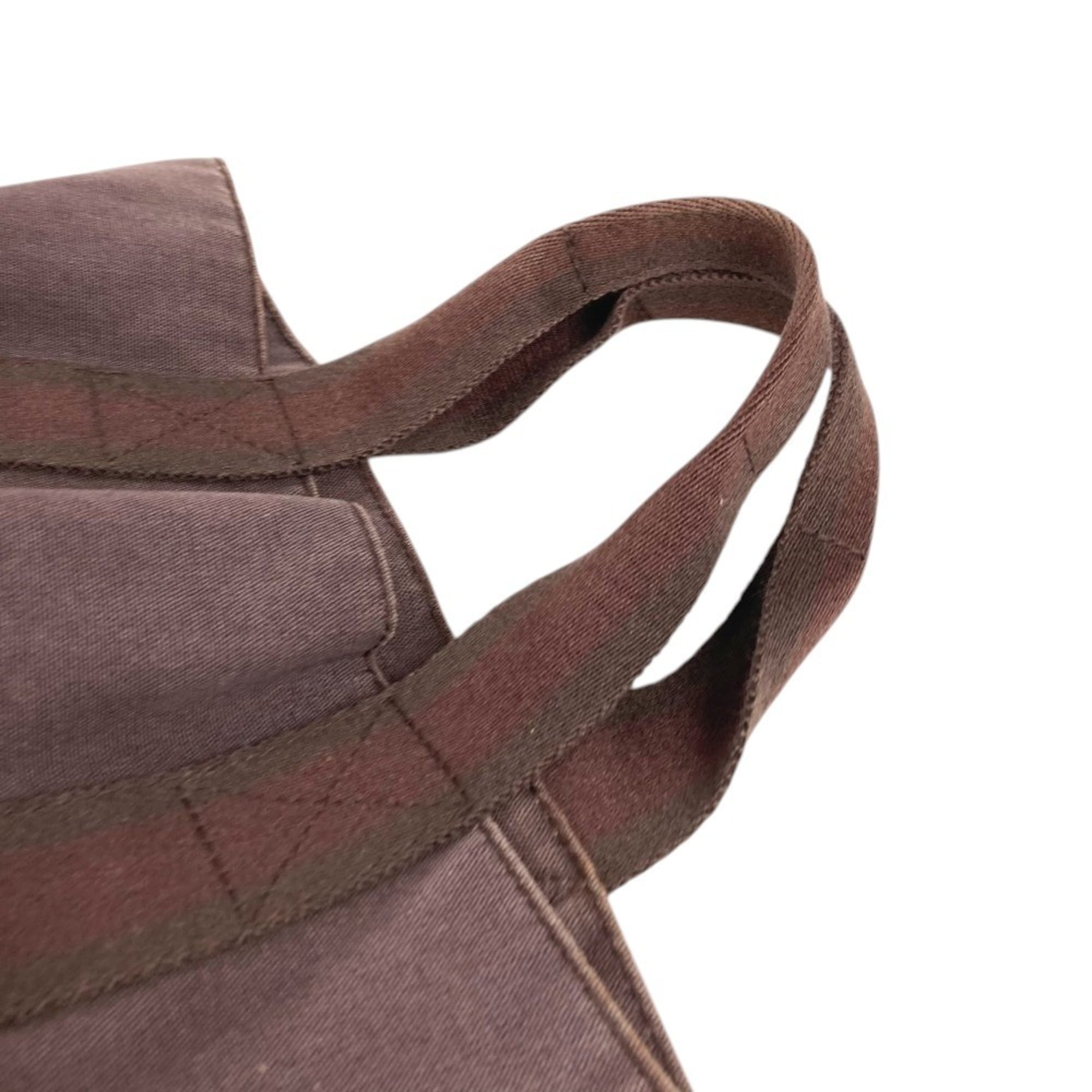Hermes Brown Leather Canvas Handbag Tote Bag (Pre-Owned)