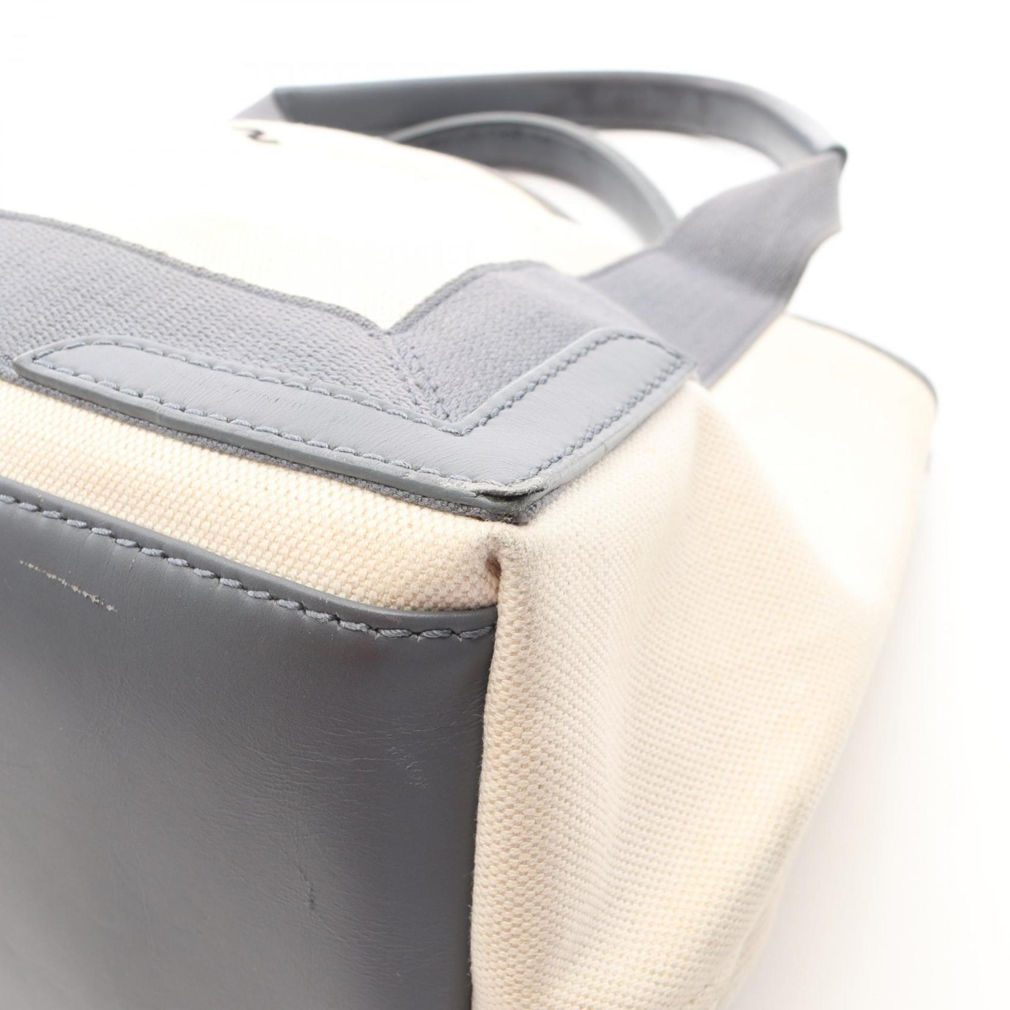 Balenciaga Gray Navy White Canvas Leather Handbag Tote Bag (Pre-Owned)