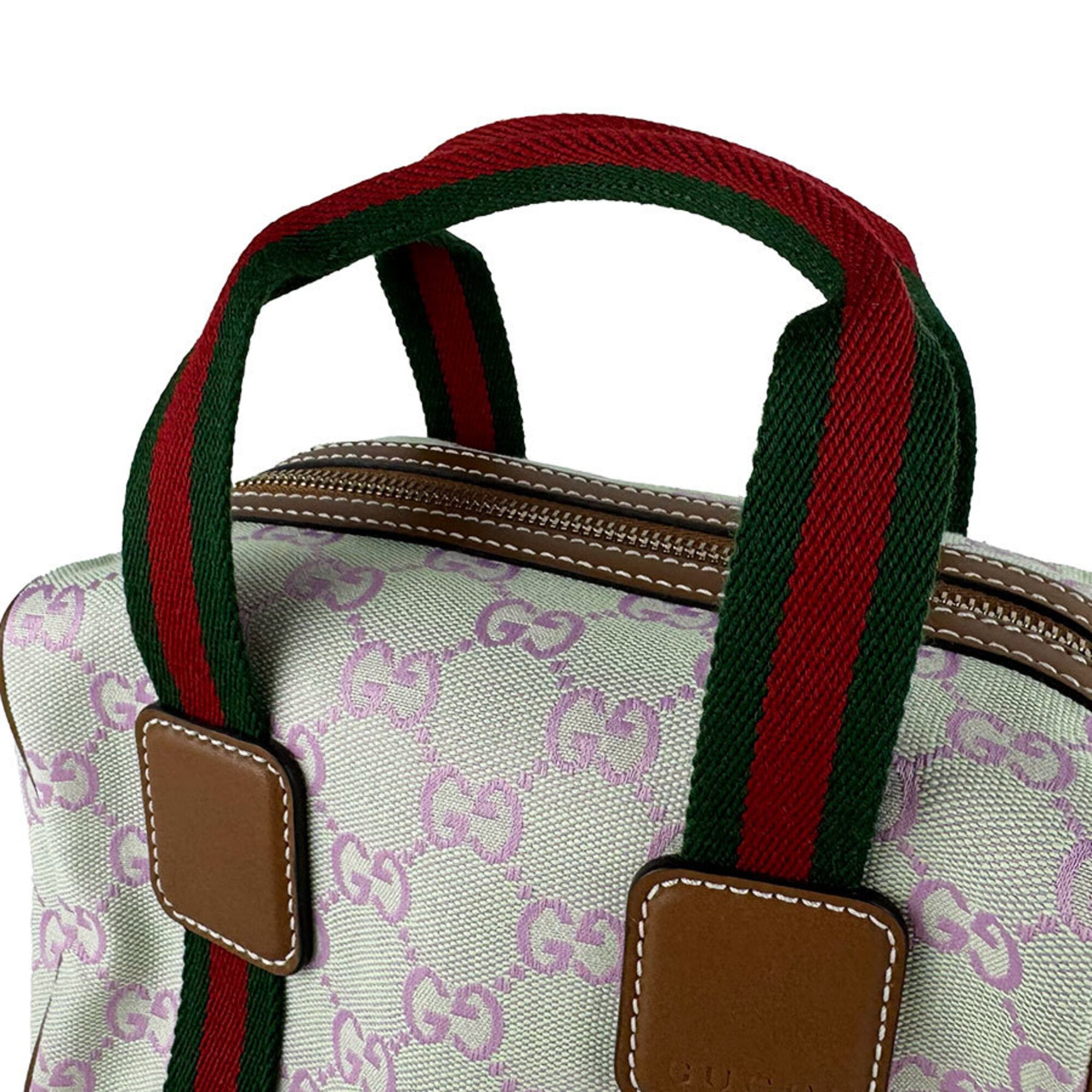 Gucci Brown Green Pink Canvas Leather Handbag Shoulder Bag (Pre-Owned)