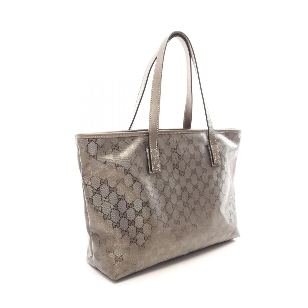 Gucci Gg Imprimé Brown Coated Canvas Leather Handbag Tote Bag (Pre-Owned)