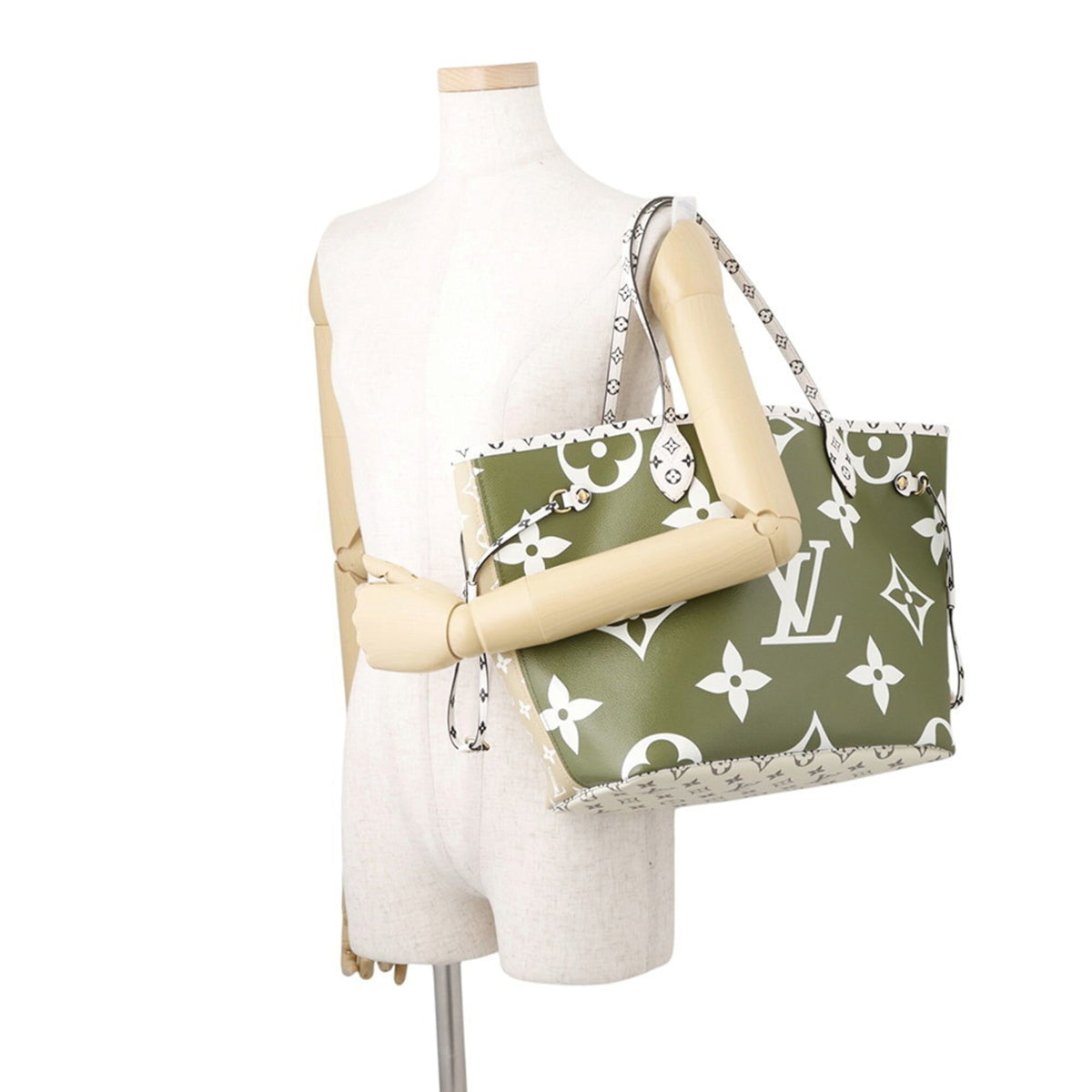 Louis Vuitton Beige Khaki Monogram White Monogram Handbag Pouch Tote Bag (Pre-Owned)
