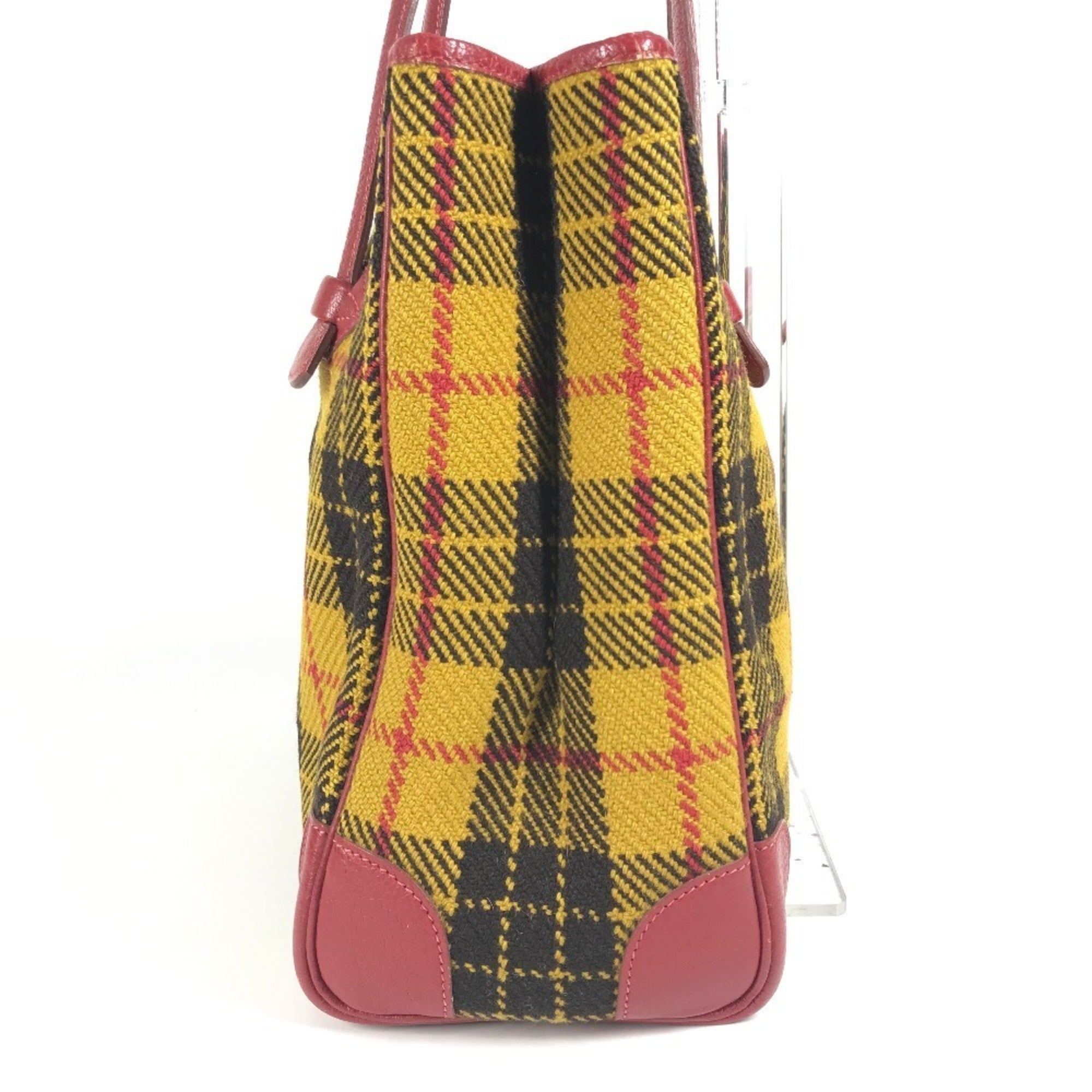 Hermes Green Red Color Yellow Wool Leather Shoulder Bag Tote Bag (Pre-Owned)