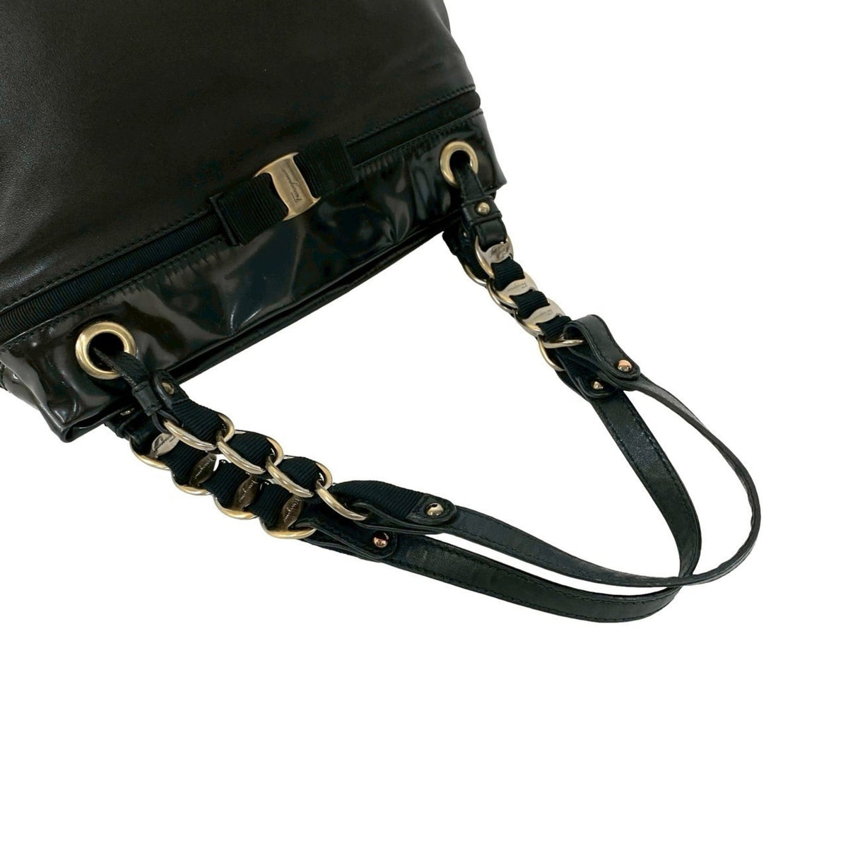 Salvatore Ferragamo Black Patent Leather Leather Shoulder Bag Tote Bag (Pre-Owned)