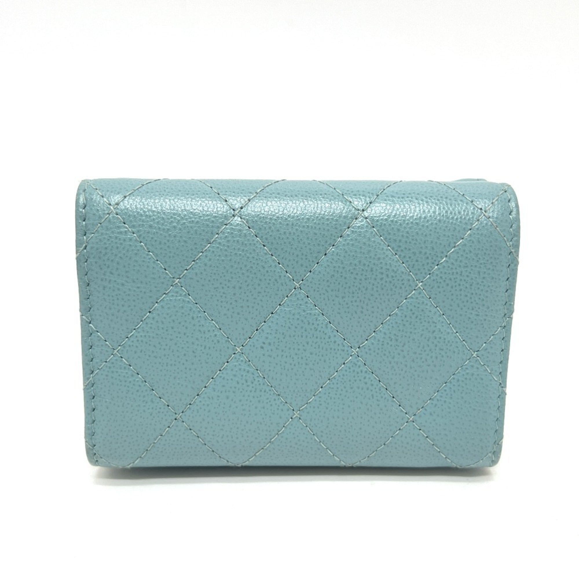 Chanel Light Blue Leather Wallet (Tri-Fold) (Pre-Owned)