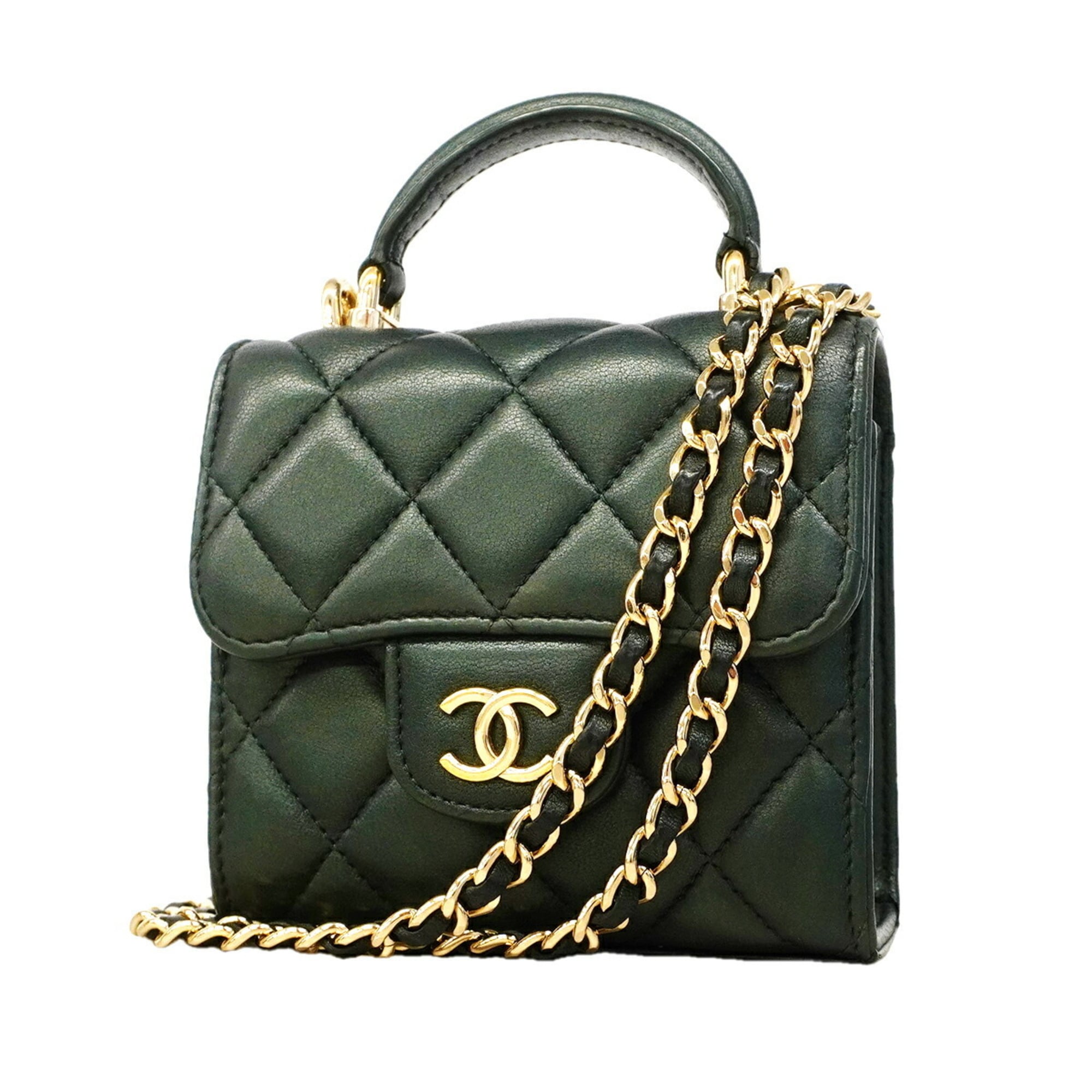 Chanel Dark Green Leather Handbag (Pre-Owned)
