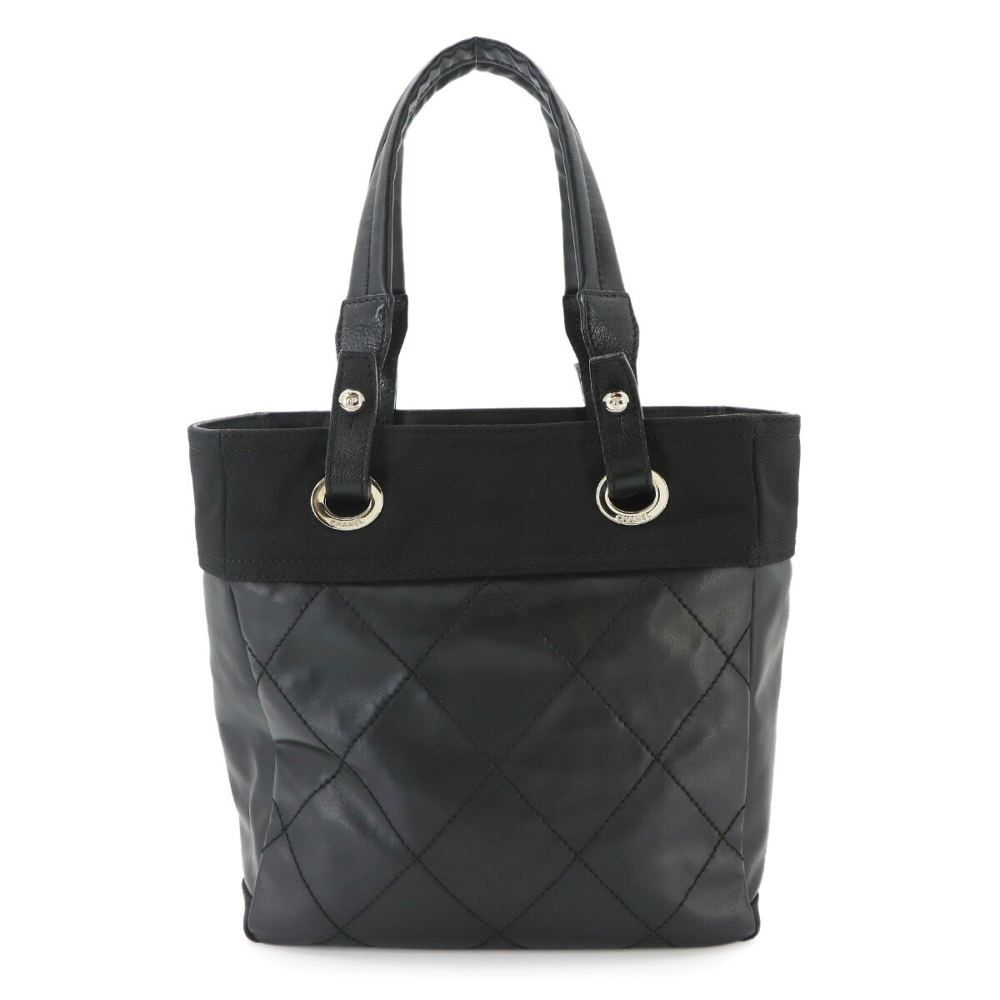Chanel Black Nylon Leather Handbag Tote Bag (Pre-Owned)