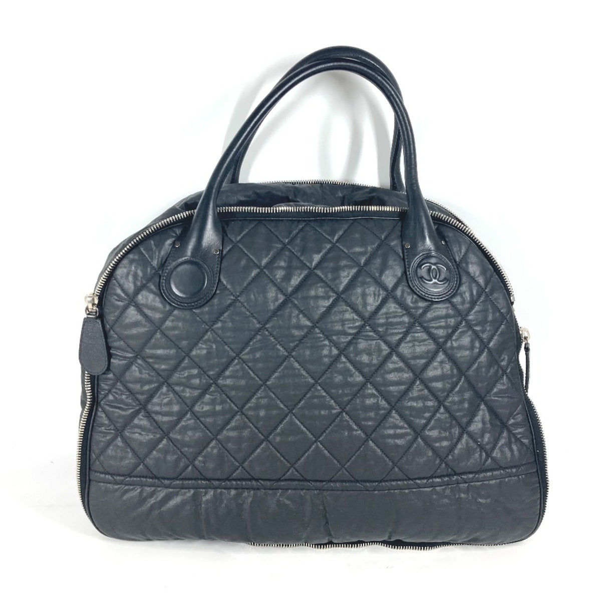 Chanel Black Coated Canvas Boston Bag Shoulder Bag Tote Bag (Pre-Owned)
