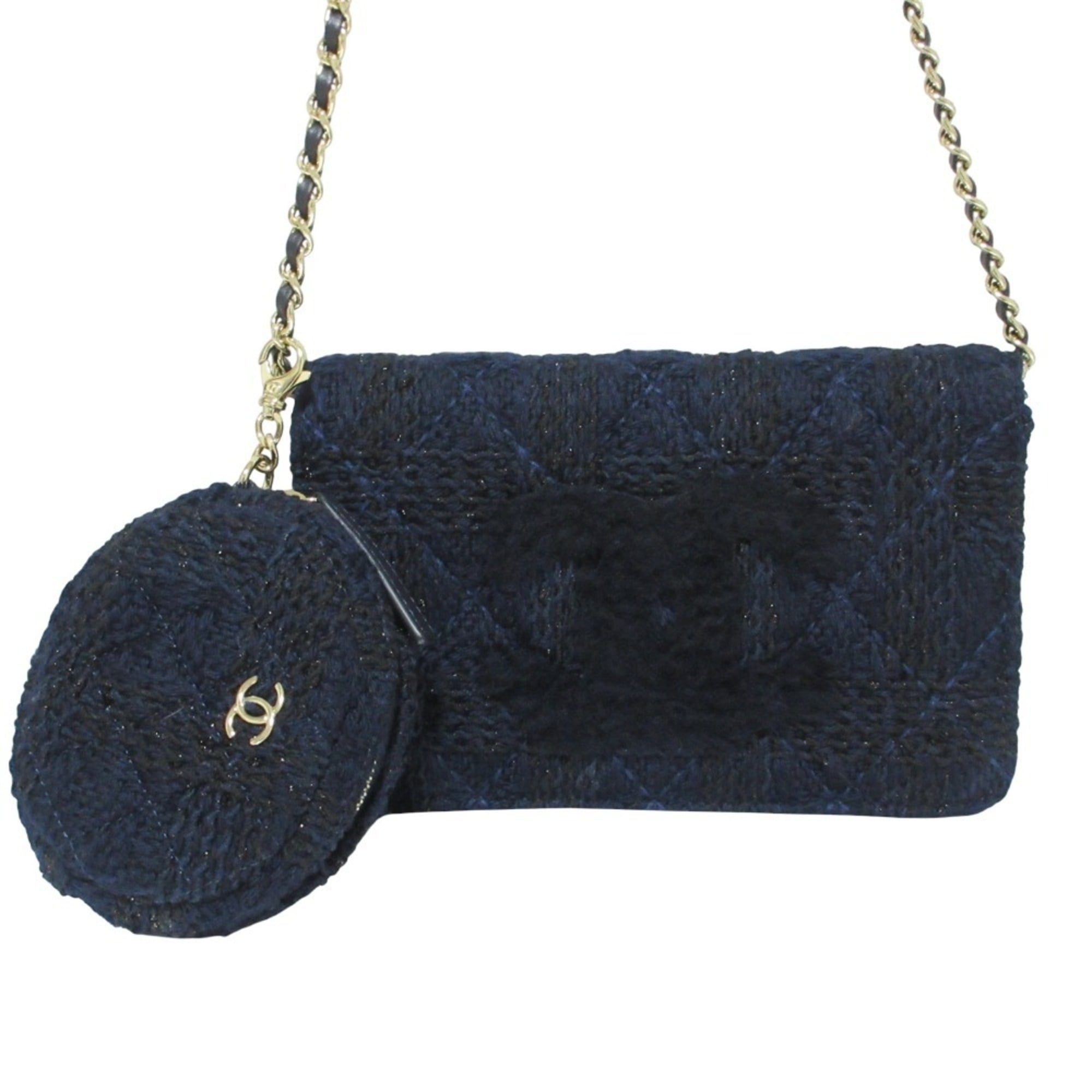 Chanel Matelasse Navy Tweed Handbag Pouch (Pre-Owned)