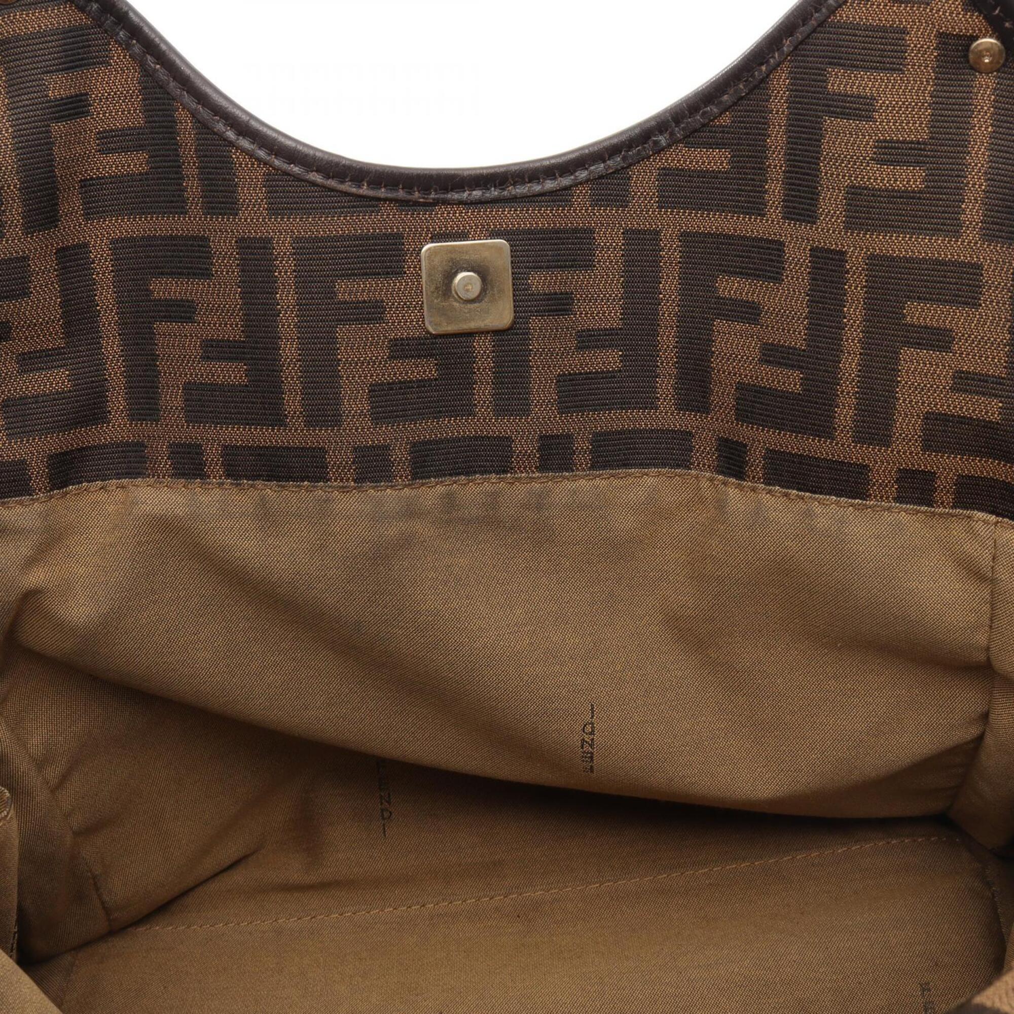 Fendi Beige Black Brown Canvas Leather Handbag (Pre-Owned)