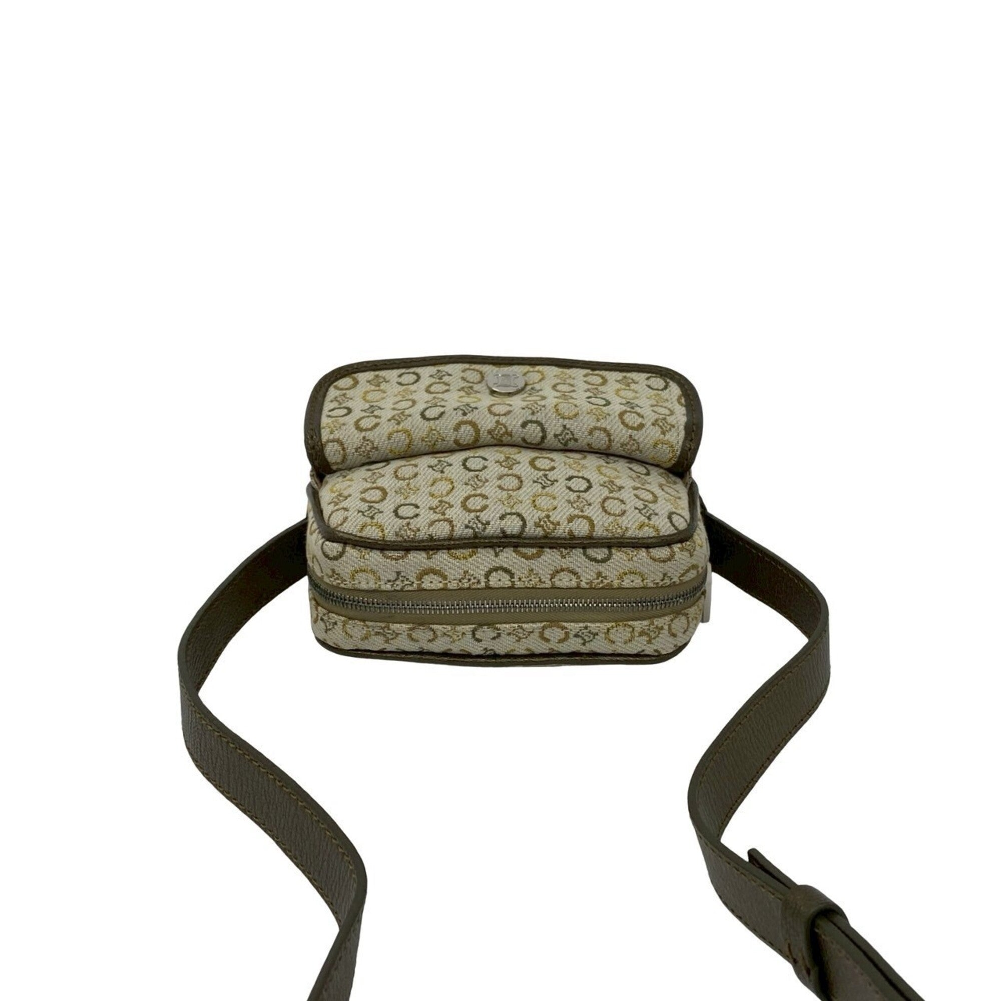 Celine Brown Gold Khaki White Yellow Canvas Leather Pochette Shoulder Bag (Pre-Owned)