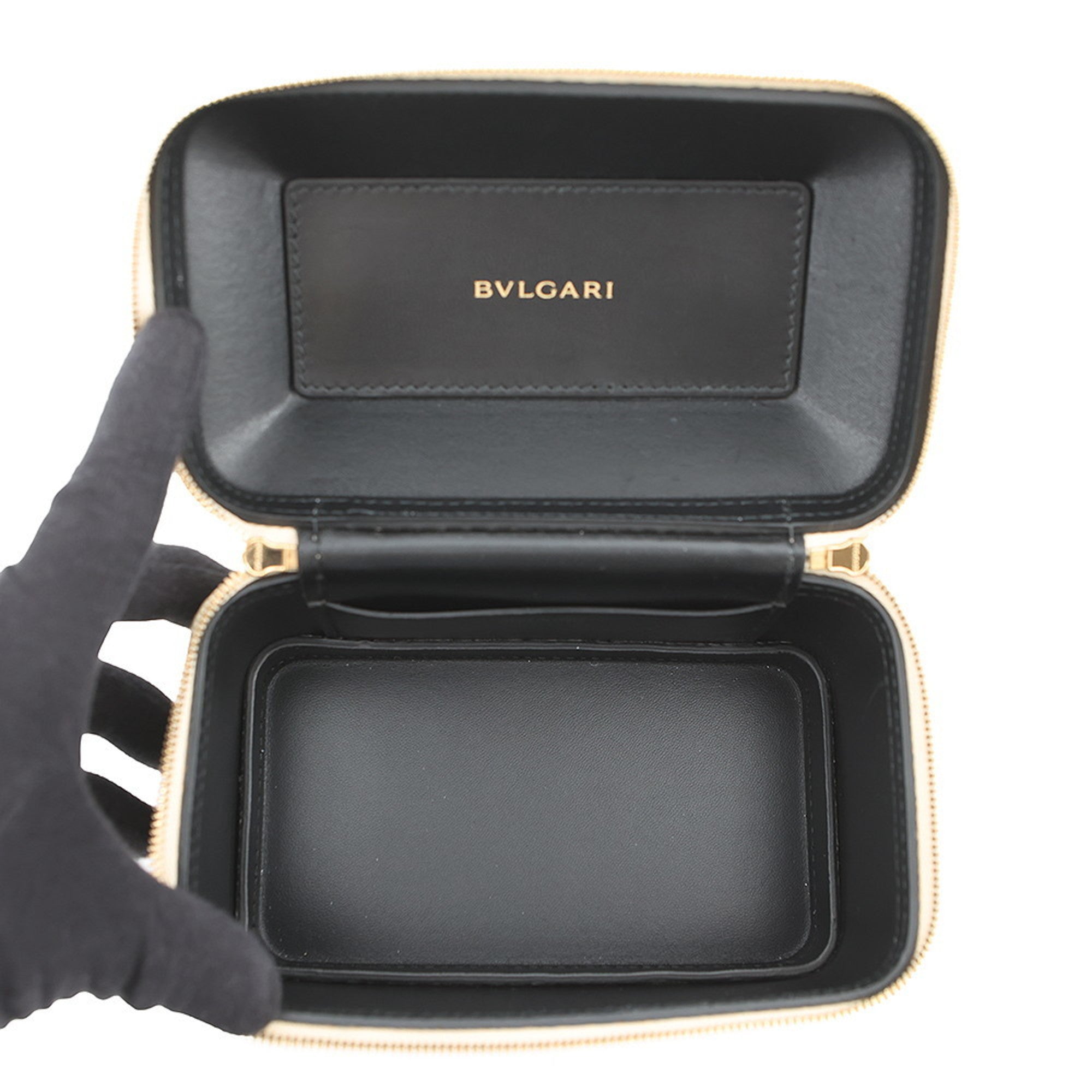 Bvlgari Champagne Gold Leather Handbag Vanity Bag (Pre-Owned)