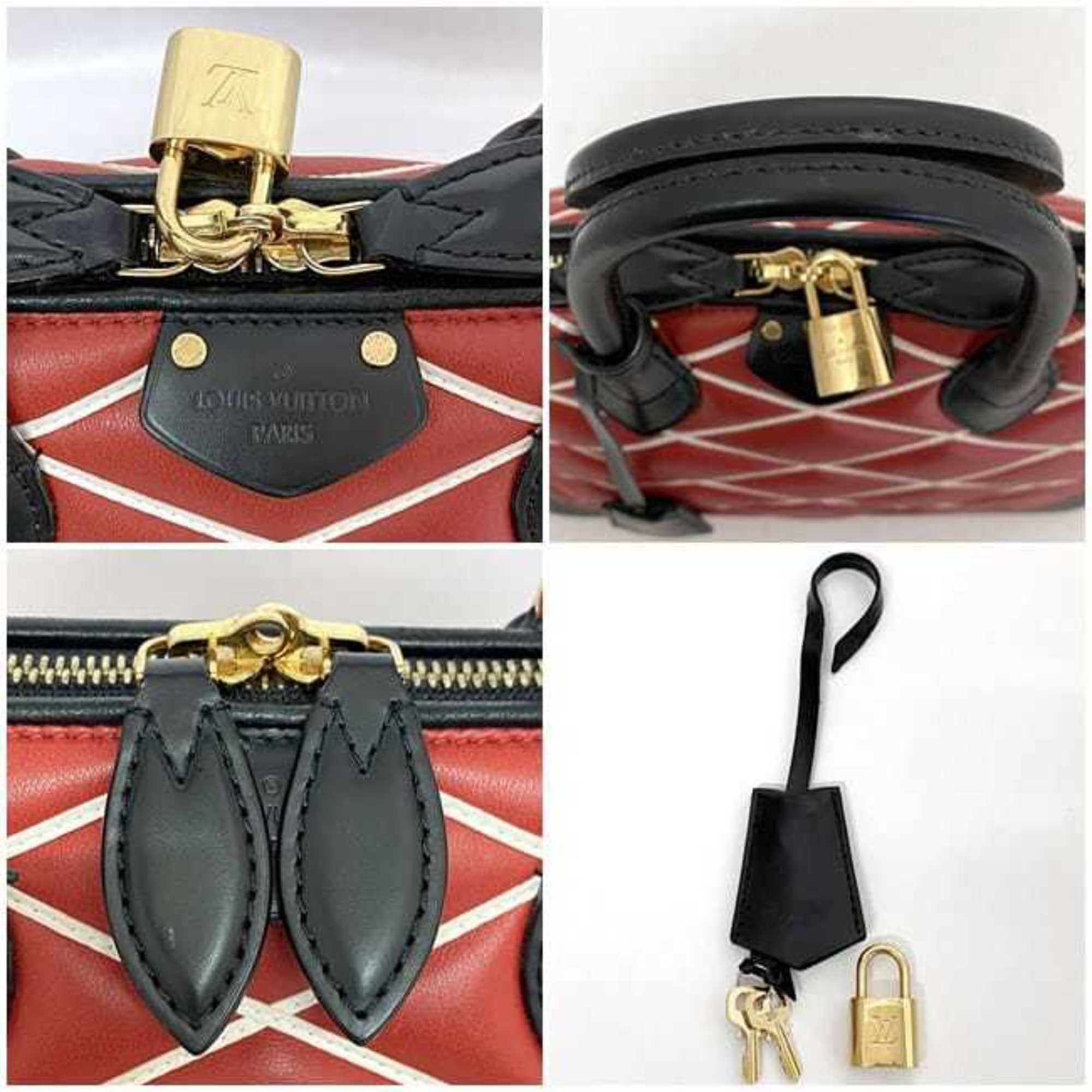 Louis Vuitton Black Red Color Leather Handbag Shoulder Bag (Pre-Owned)