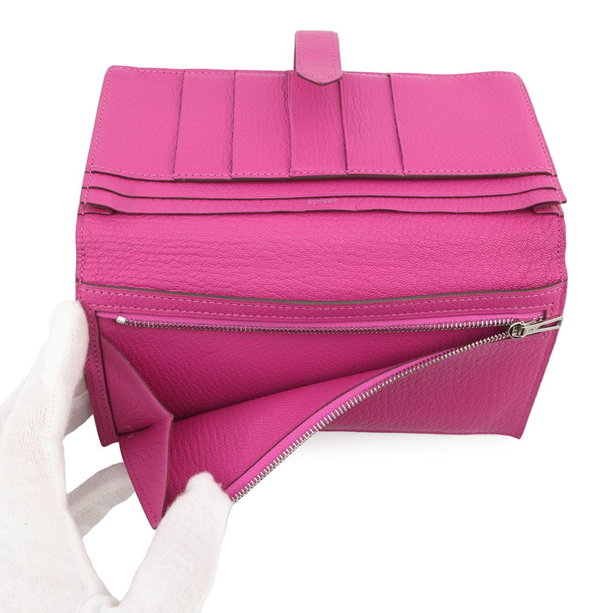Hermes Pink Chevre Myzore Leather Long Wallet (Bi-Fold) (Pre-Owned)