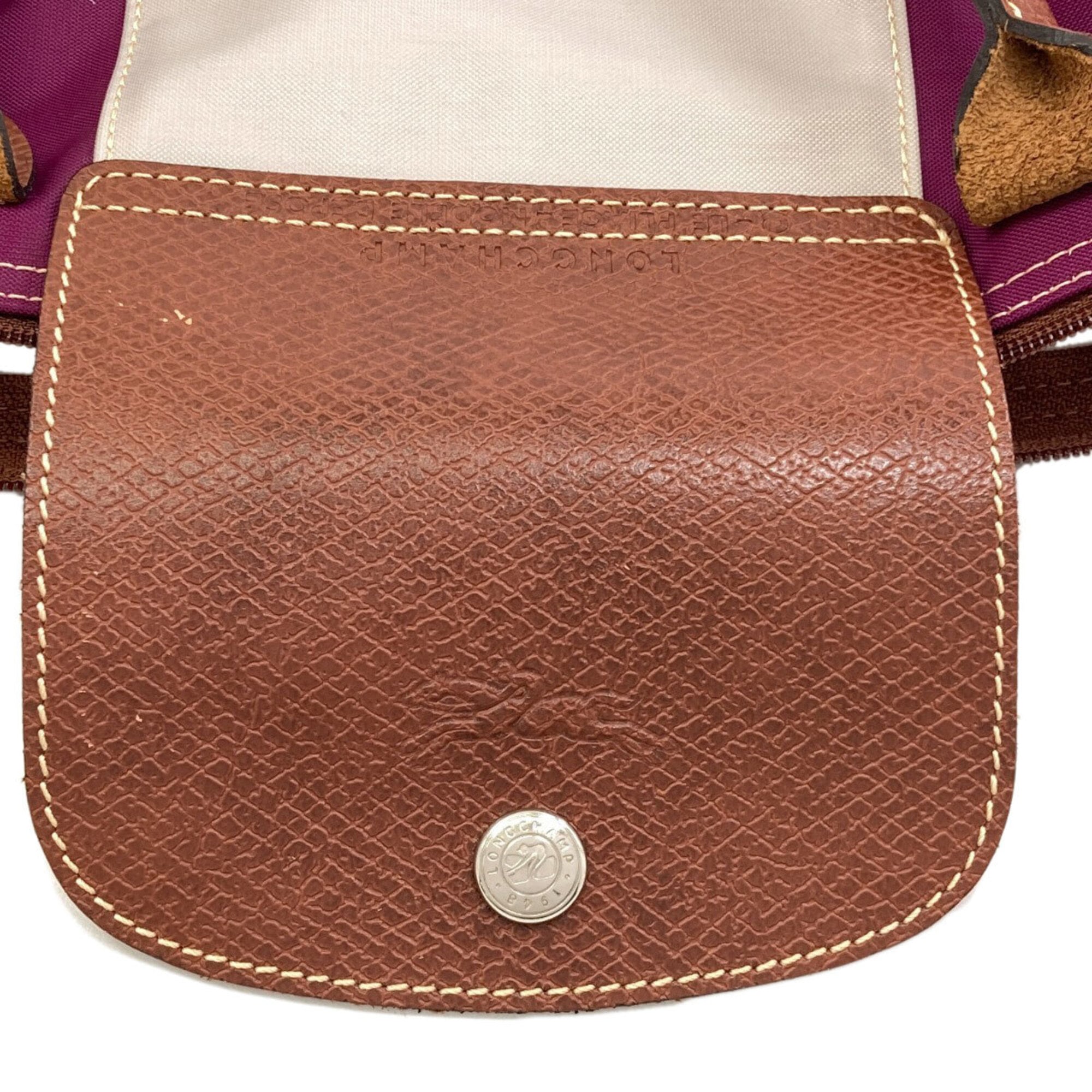 Longchamp Le Pliage Brown Light Gray Purple Nylon Handbag (Pre-Owned)