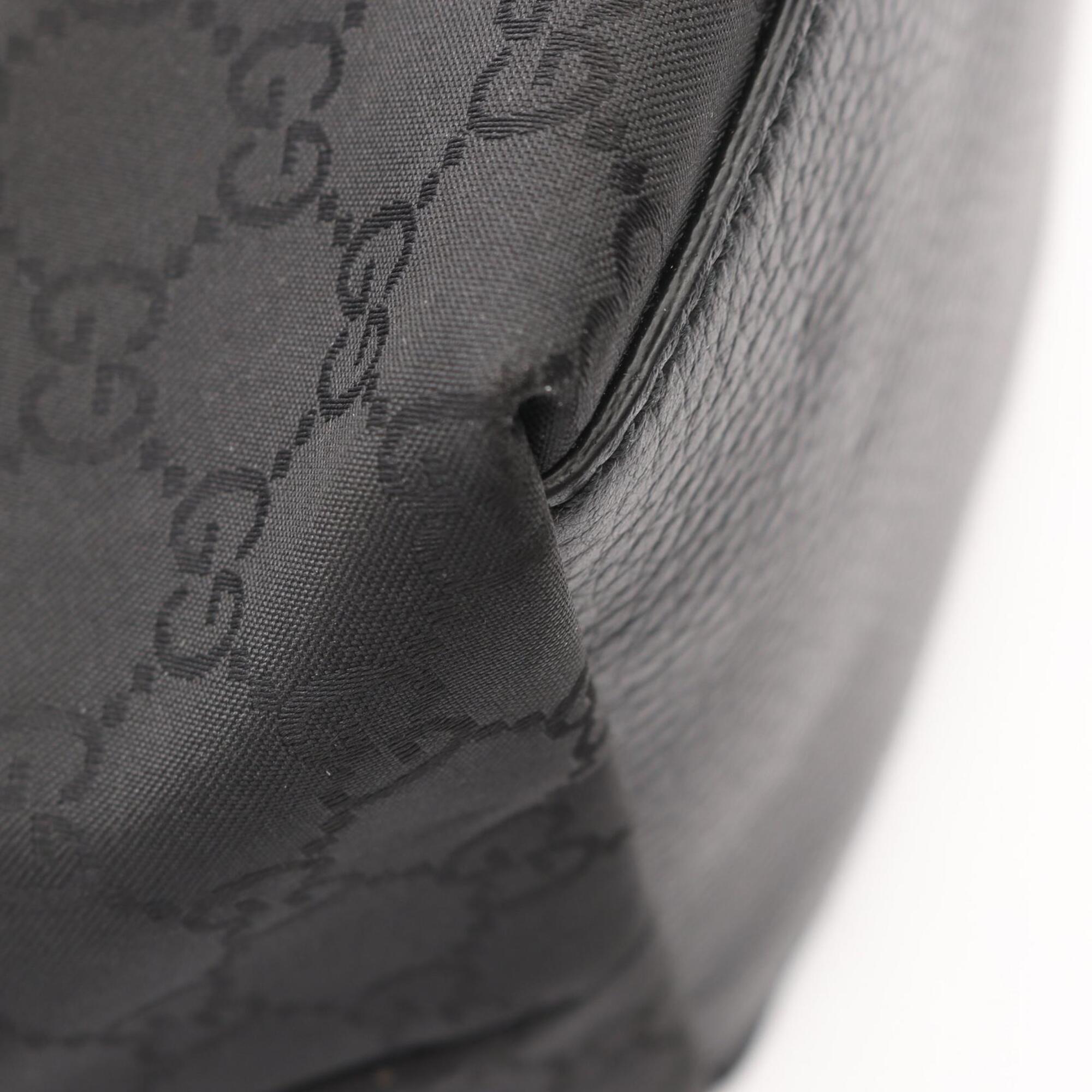 Gucci Black Leather Nylon Canvas Handbag Tote Bag (Pre-Owned)
