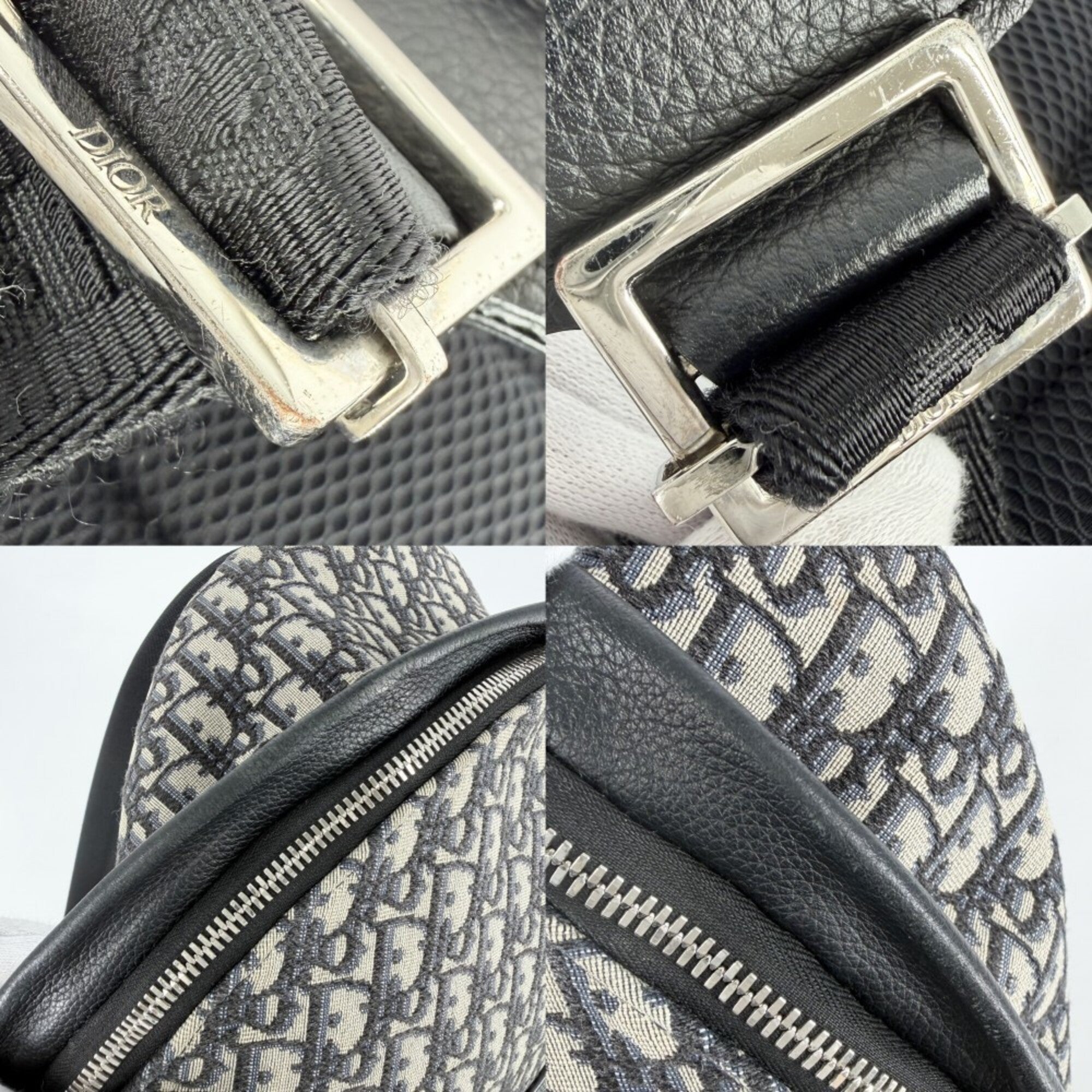 Christian Dior Beige Black Navy Canvas Leather Backpack (Pre-Owned)