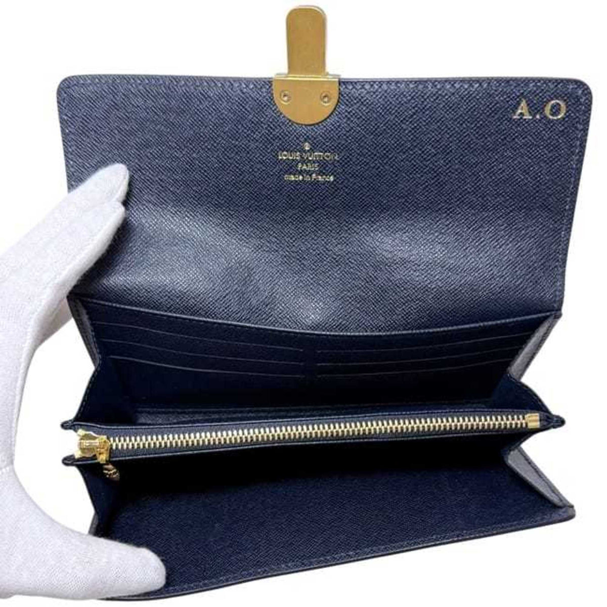 Louis Vuitton Gray Navy Canvas Leather Long Wallet (Bi-Fold) (Pre-Owned)