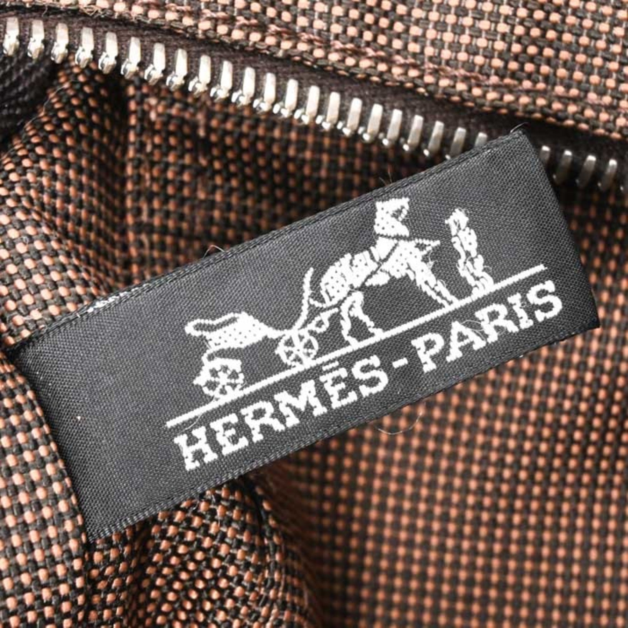 Hermes Brown Nylon Canvas Handbag Tote Bag (Pre-Owned)