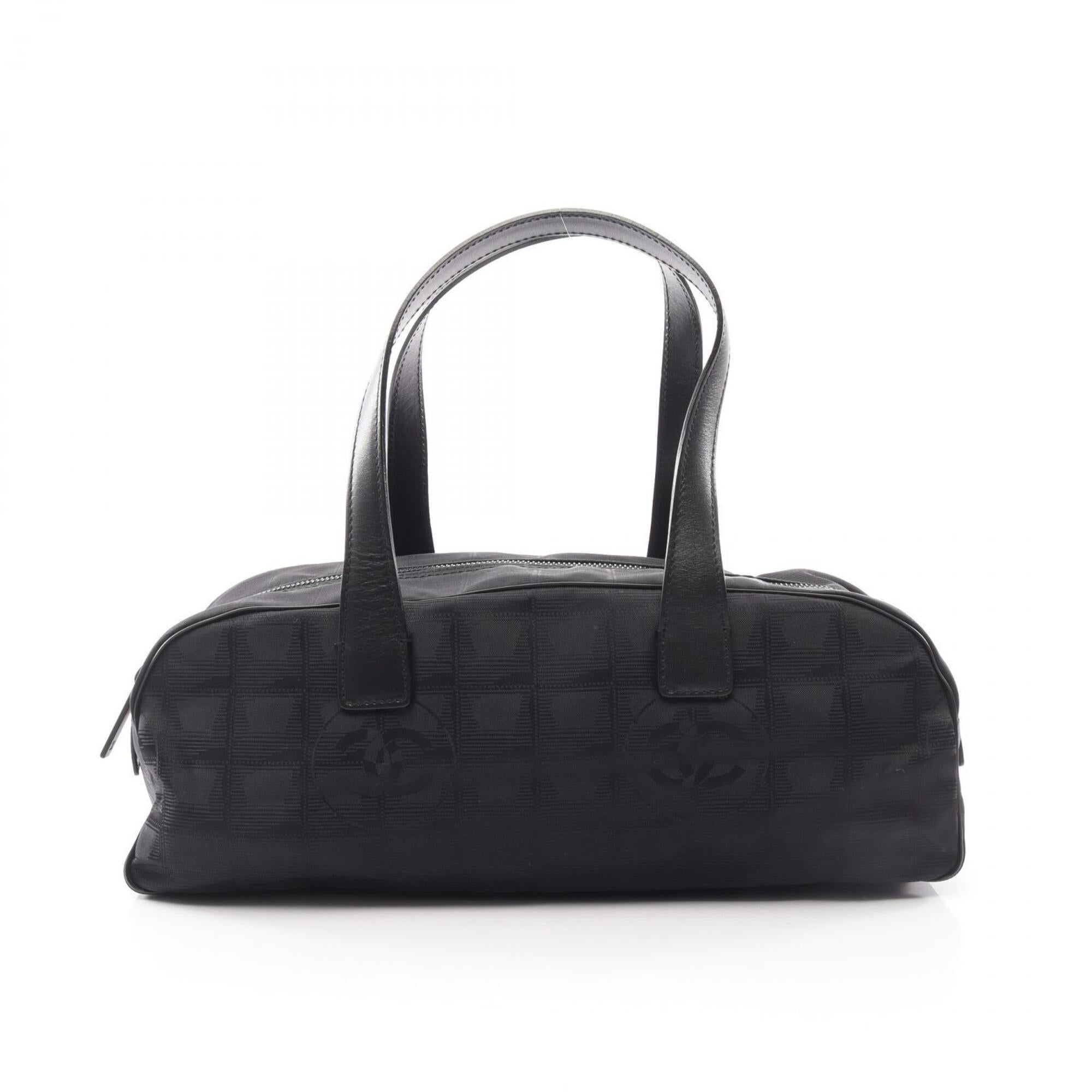 Chanel Black Leather Nylon Canvas Handbag (Pre-Owned)
