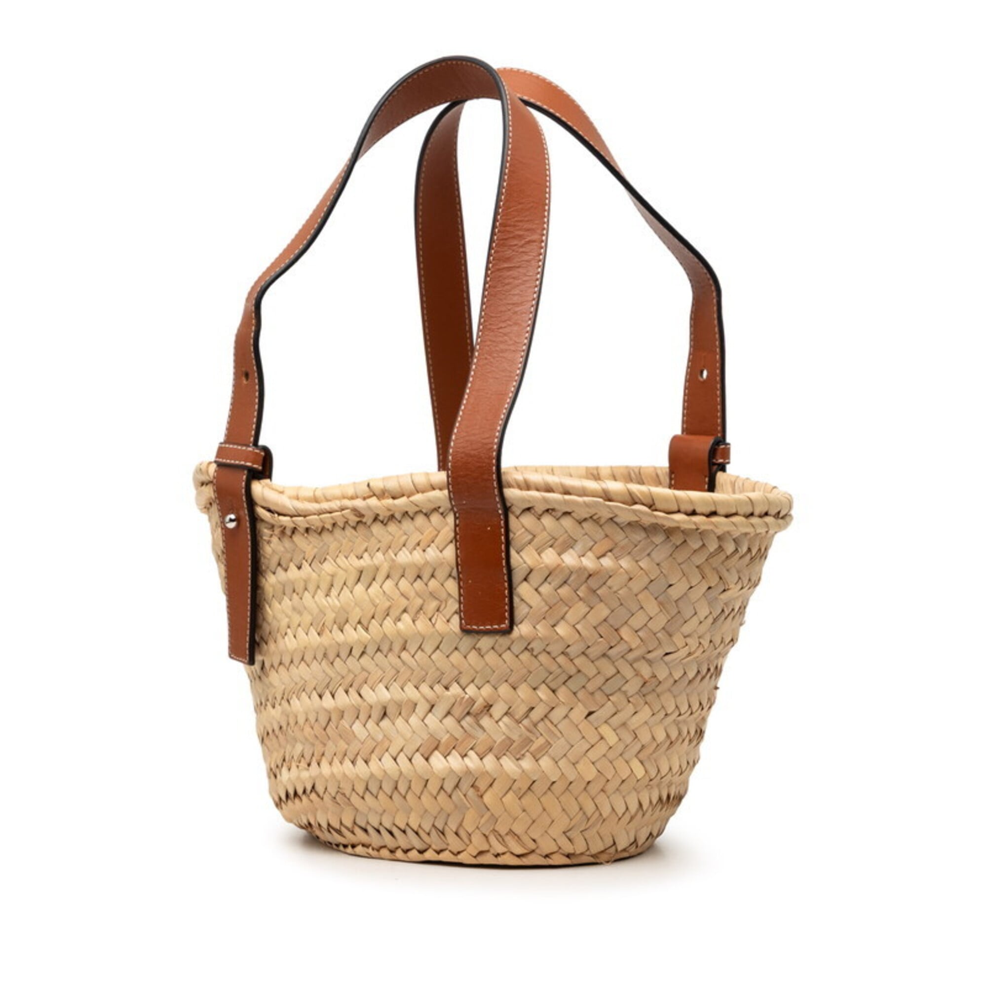 Loewe Beige Brown Raffia Leather Basket Handbag (Pre-Owned)