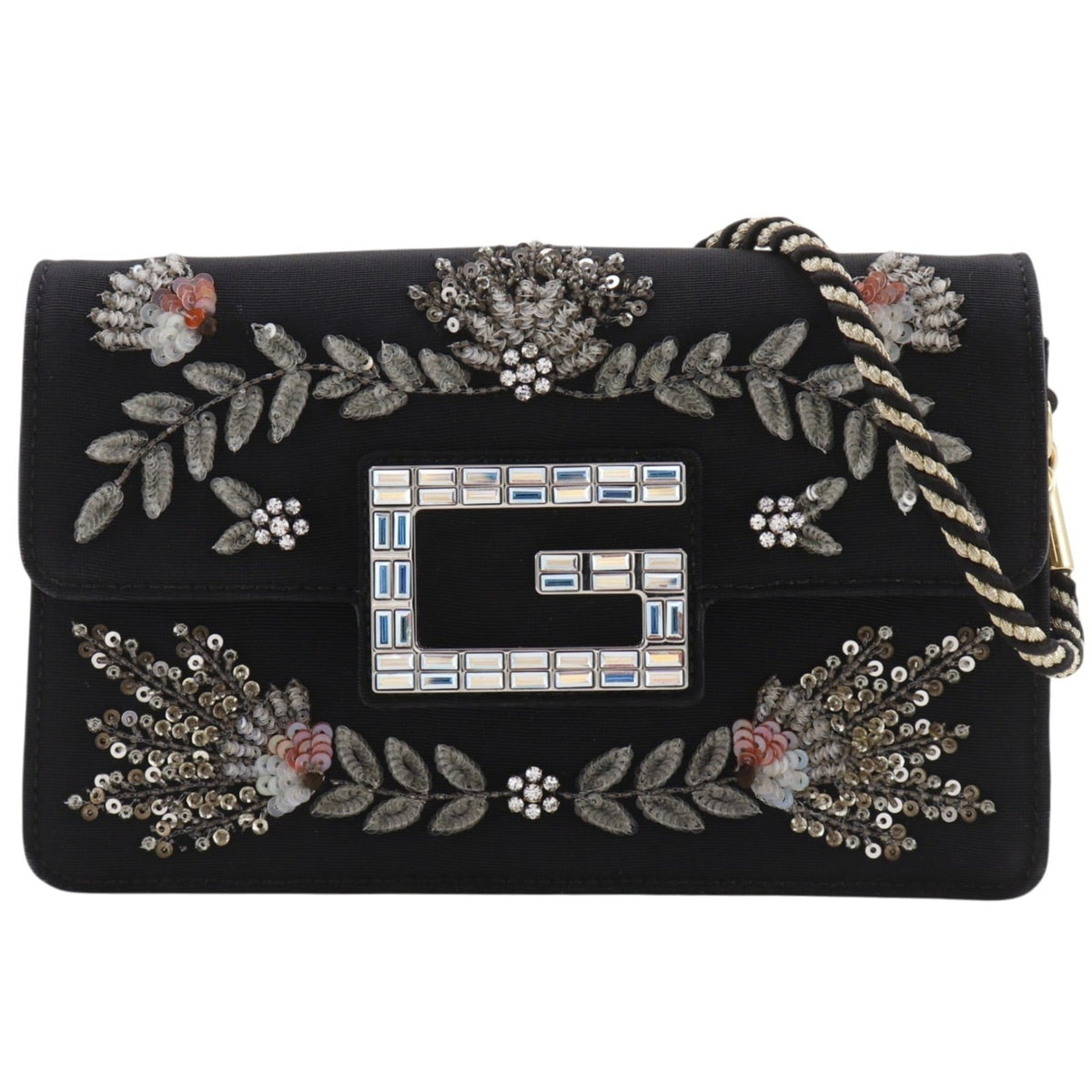 Gucci Black Cotton Rhinestone Shoulder Bag (Pre-Owned)